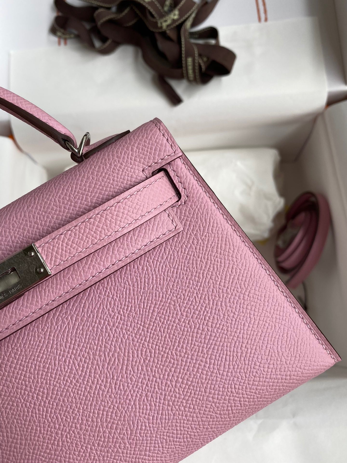 H**mes kelly mini ii sellier handmade bag in mauve sylvestre epsom calfskin