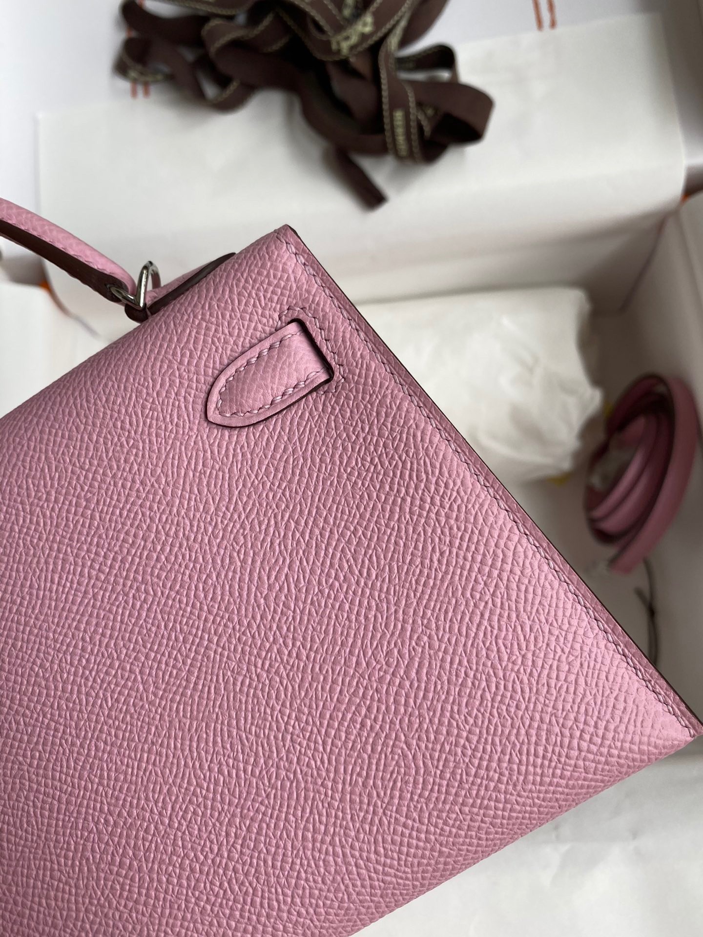 H**mes kelly mini ii sellier handmade bag in mauve sylvestre epsom calfskin