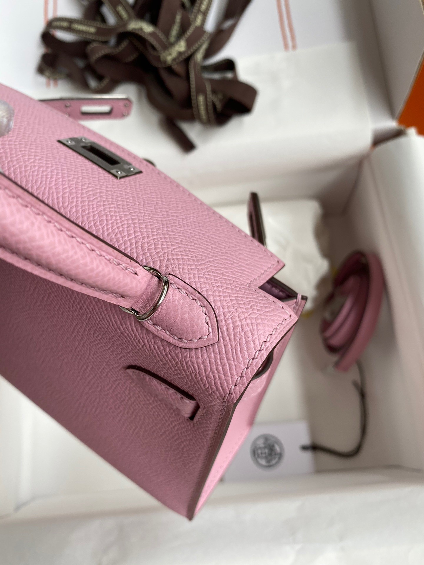 H**mes kelly mini ii sellier handmade bag in mauve sylvestre epsom calfskin