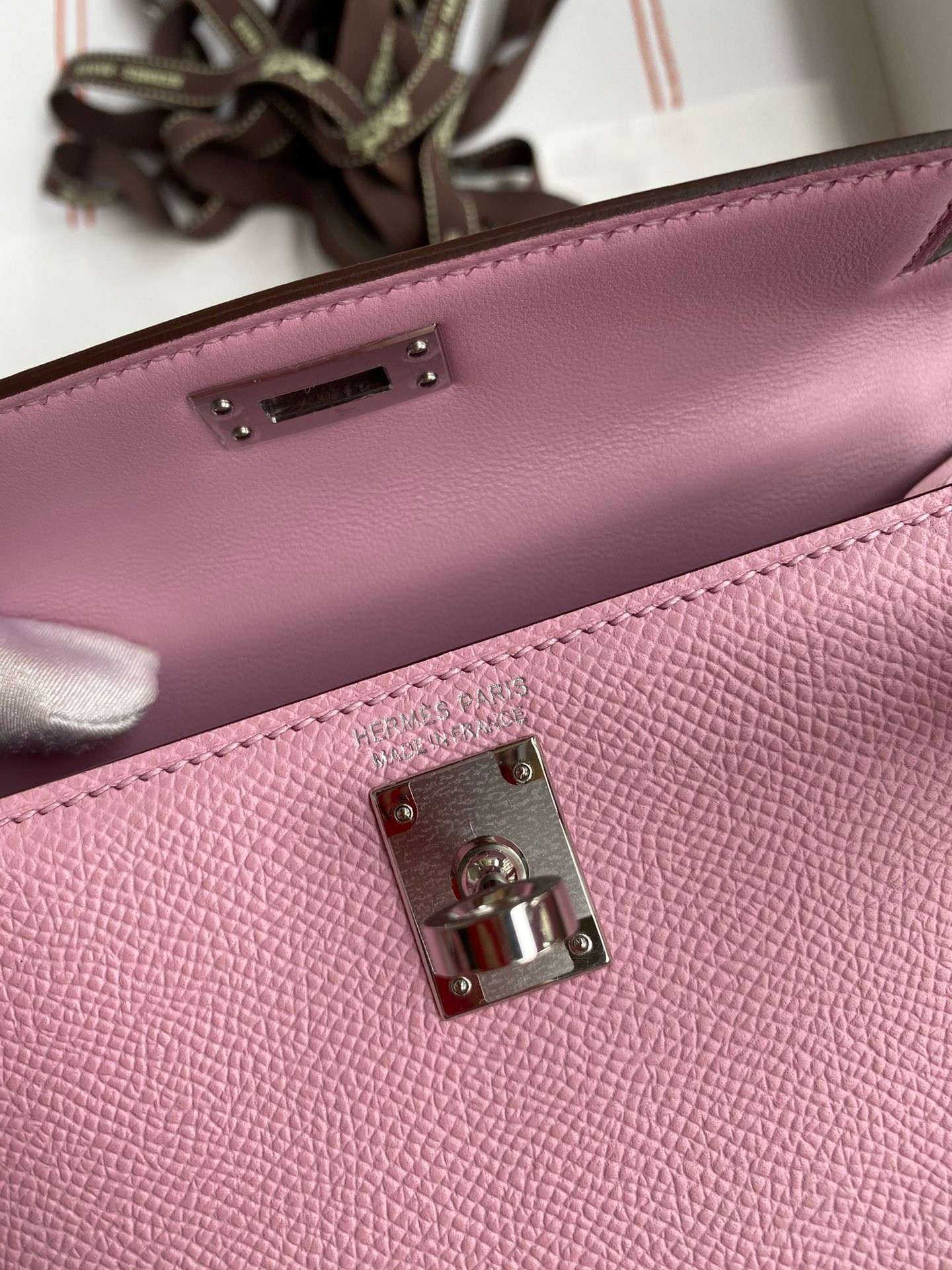 H**mes kelly mini ii sellier handmade bag in mauve sylvestre epsom calfskin