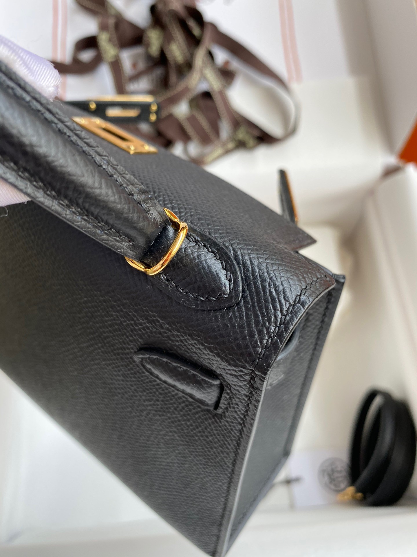 H**mes kelly mini ii sellier handmade bag in black epsom calfskin
