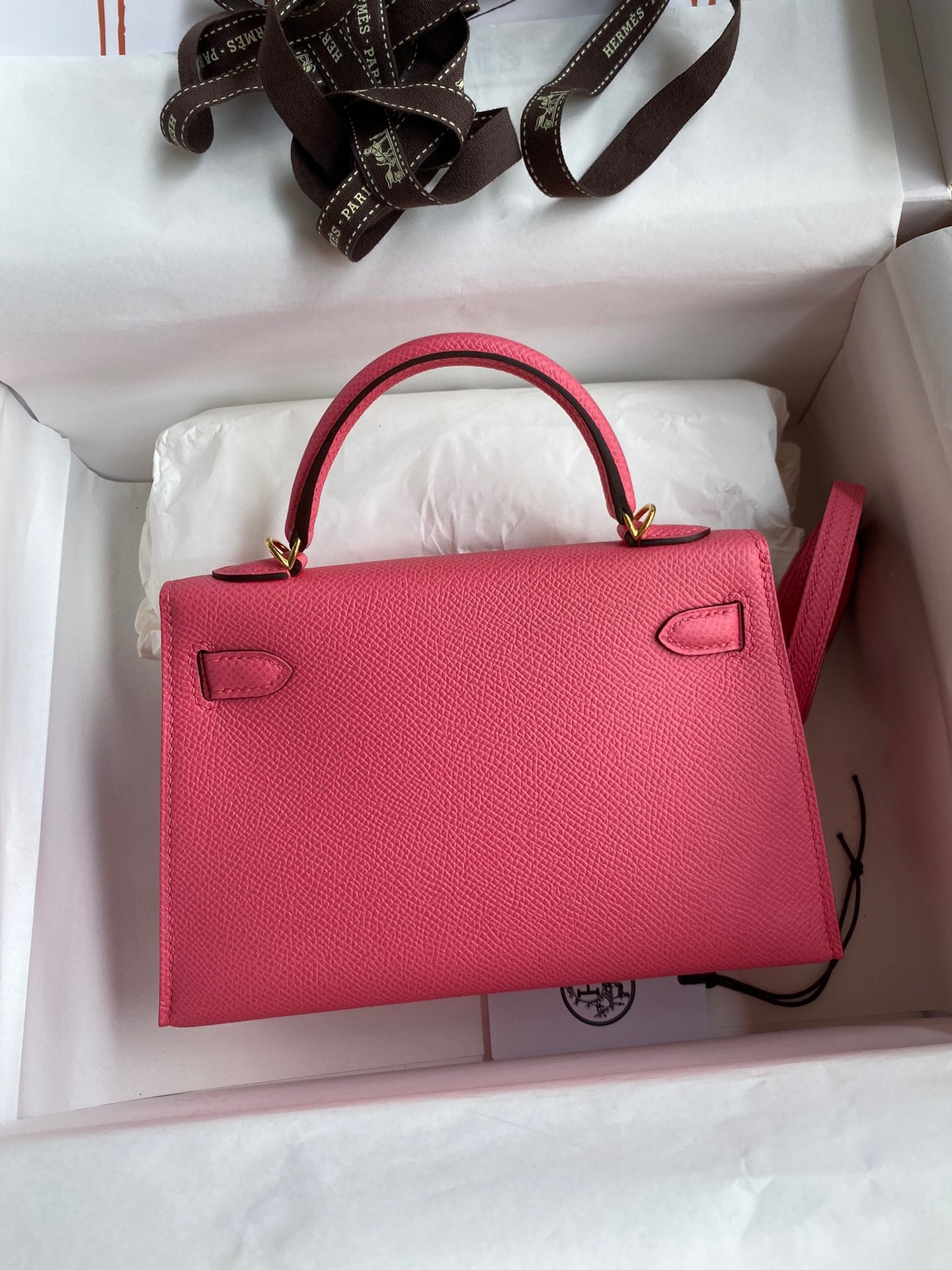 H**mes kelly mini ii sellier handmade bag in rose azalee epsom calfskin