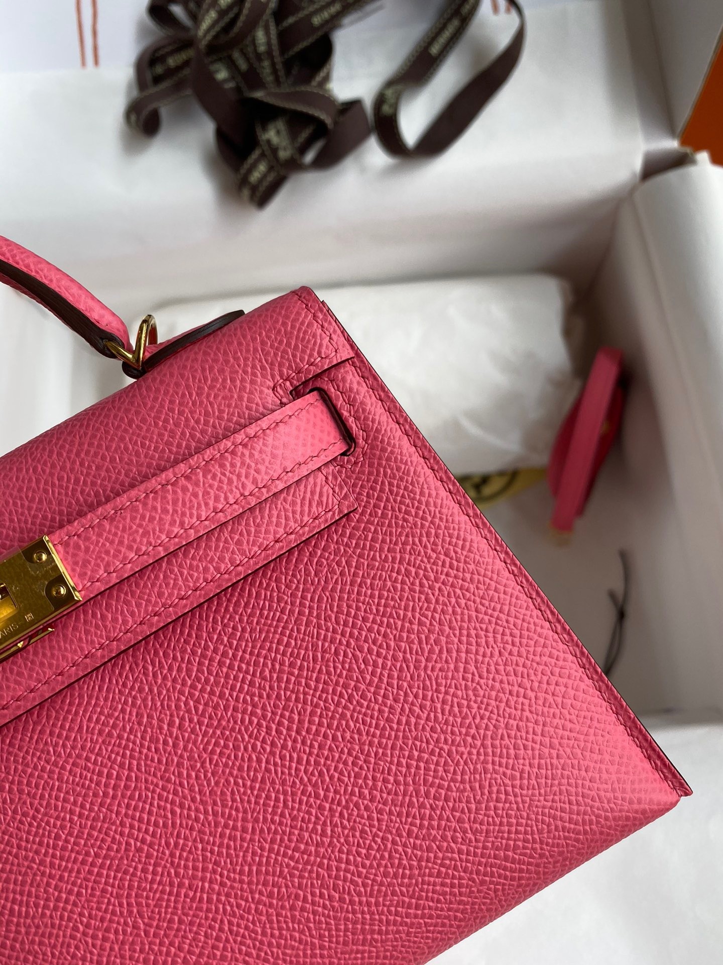 H**mes kelly mini ii sellier handmade bag in rose azalee epsom calfskin