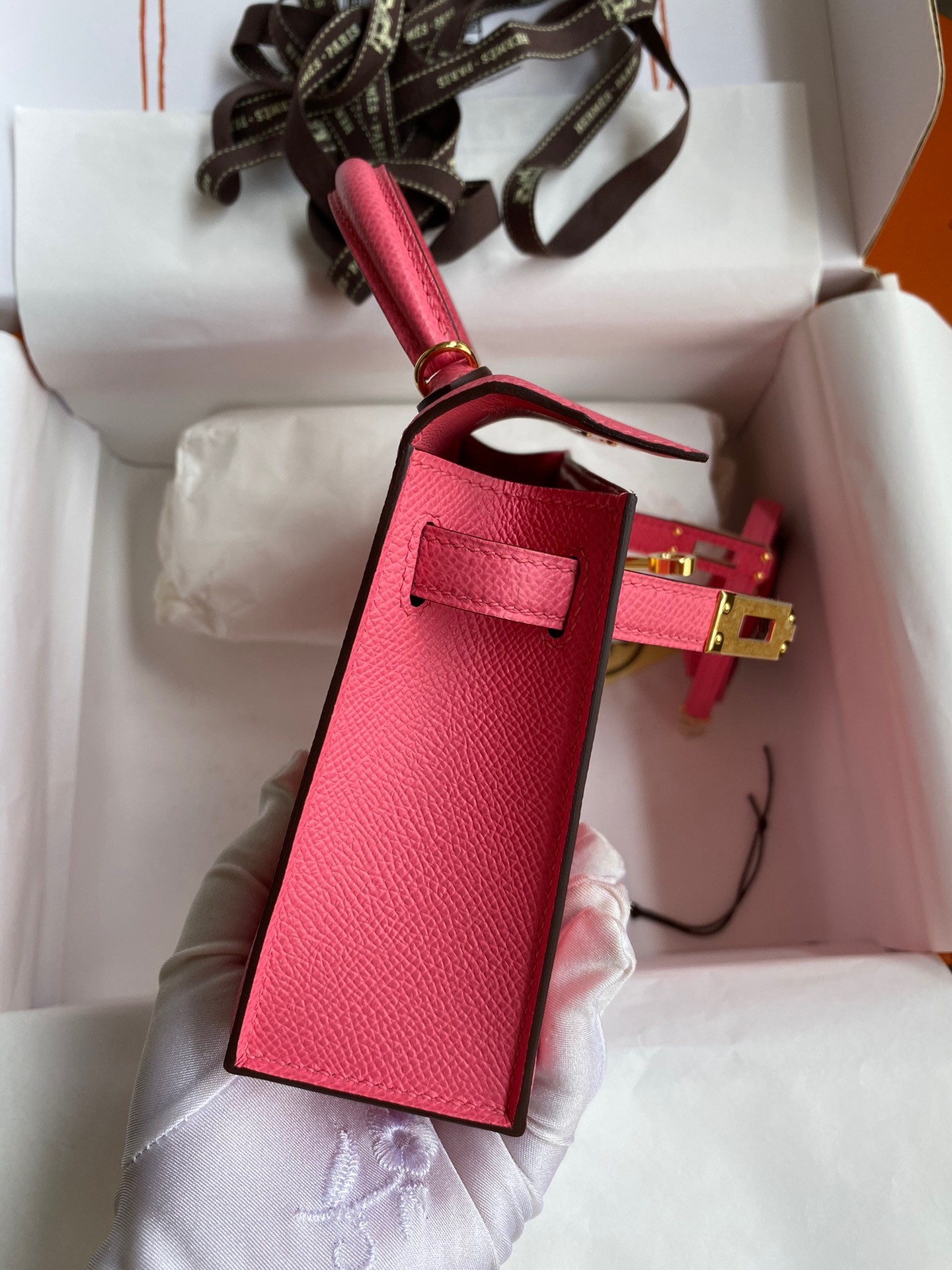 H**mes kelly mini ii sellier handmade bag in rose azalee epsom calfskin