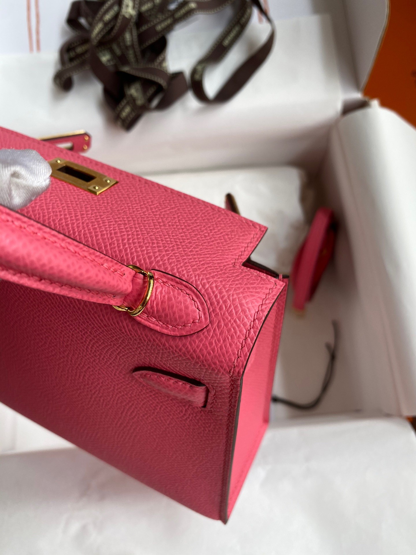H**mes kelly mini ii sellier handmade bag in rose azalee epsom calfskin