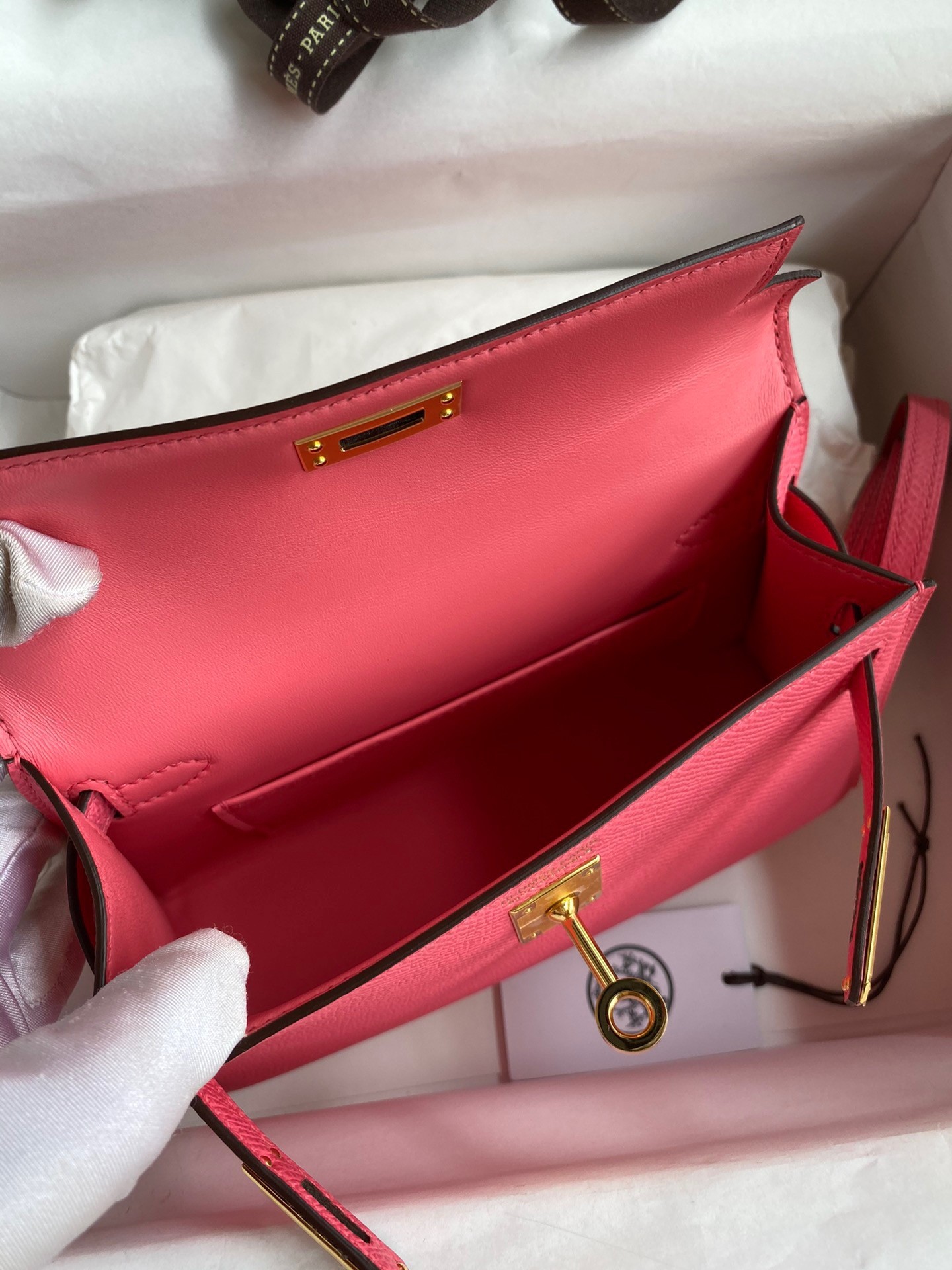 H**mes kelly mini ii sellier handmade bag in rose azalee epsom calfskin
