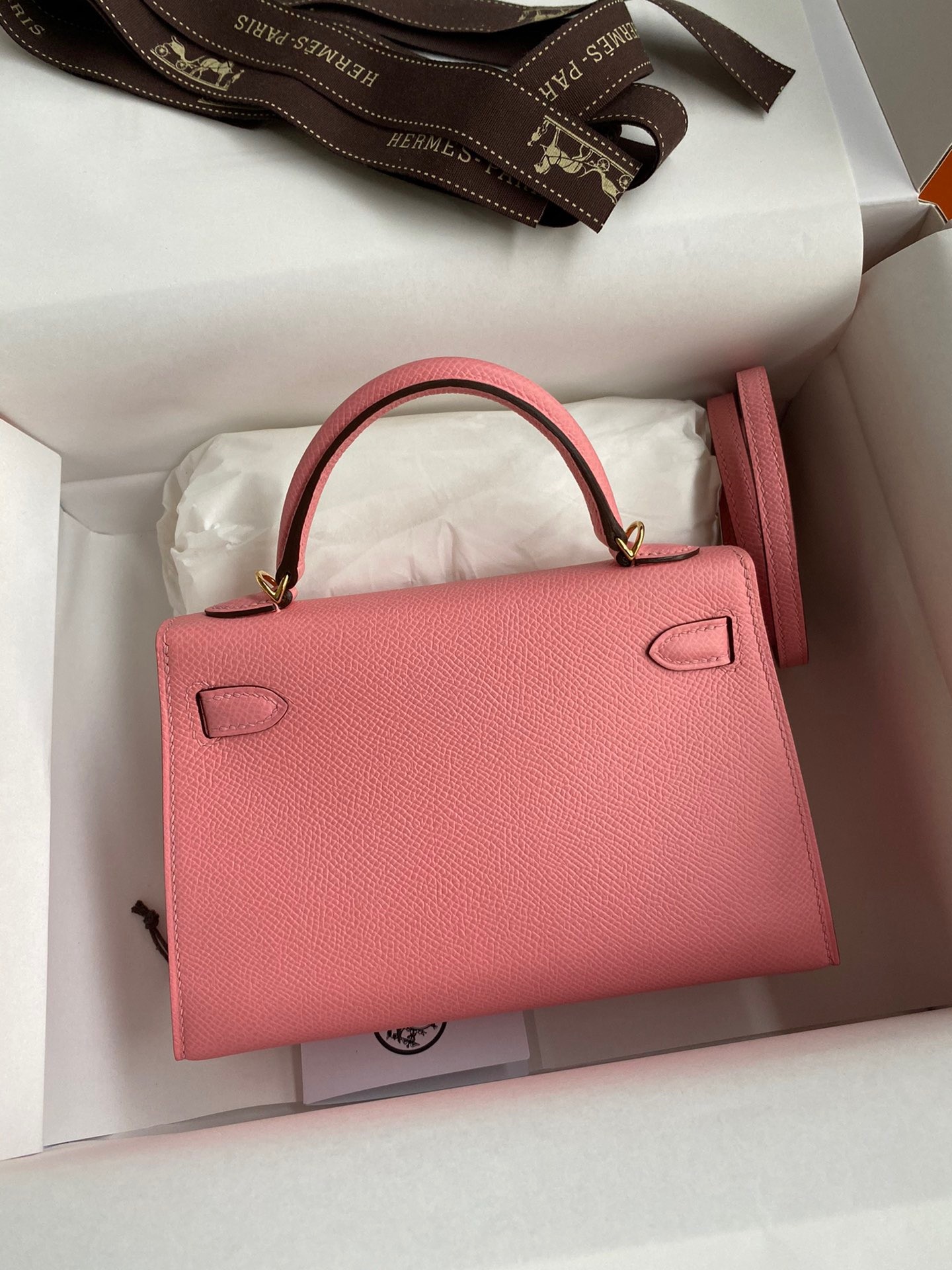 H**mes kelly mini ii sellier handmade bag in rose confetti epsom calfskin