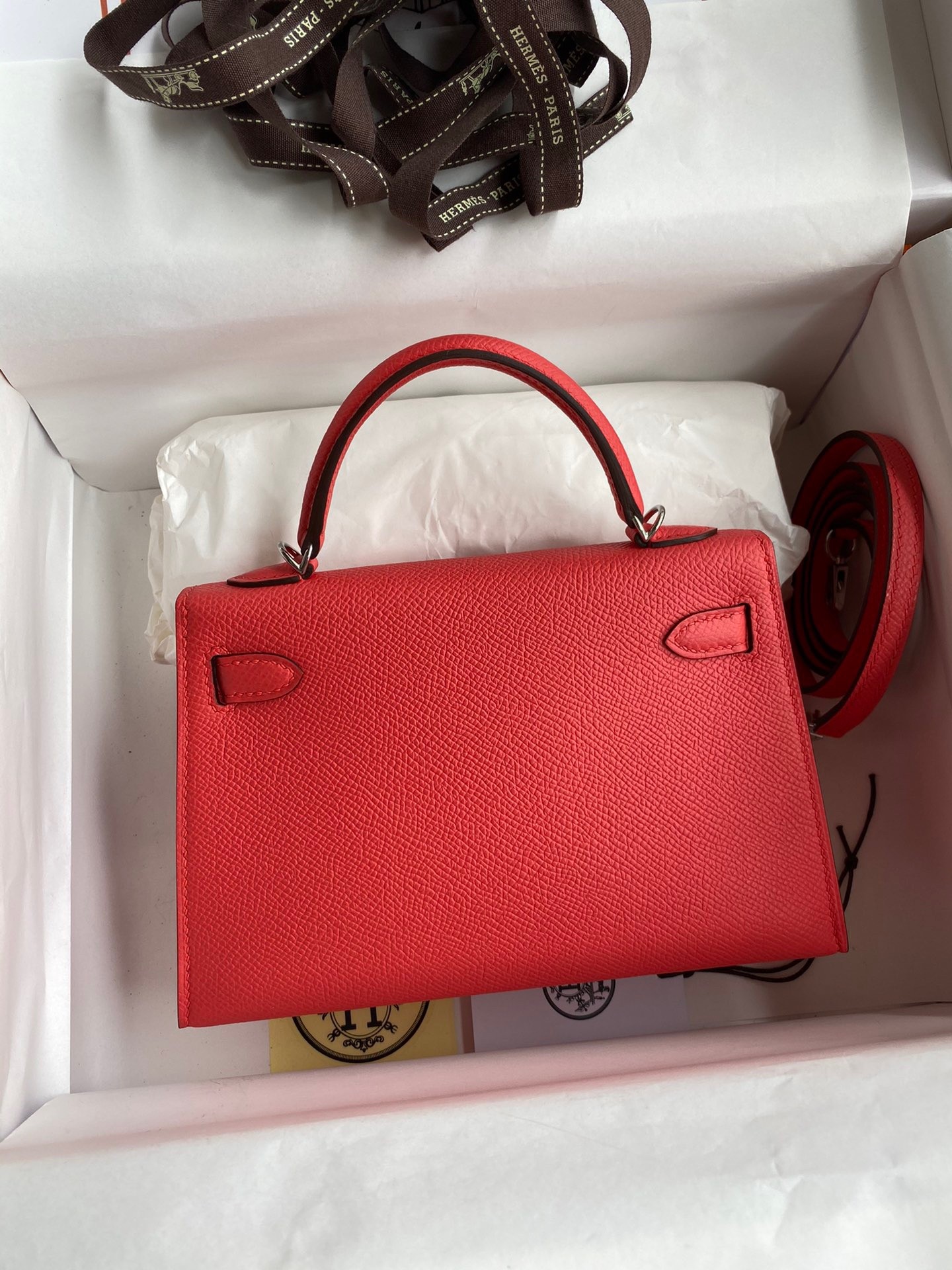 H**mes kelly mini ii sellier handmade bag in piment epsom calfskin