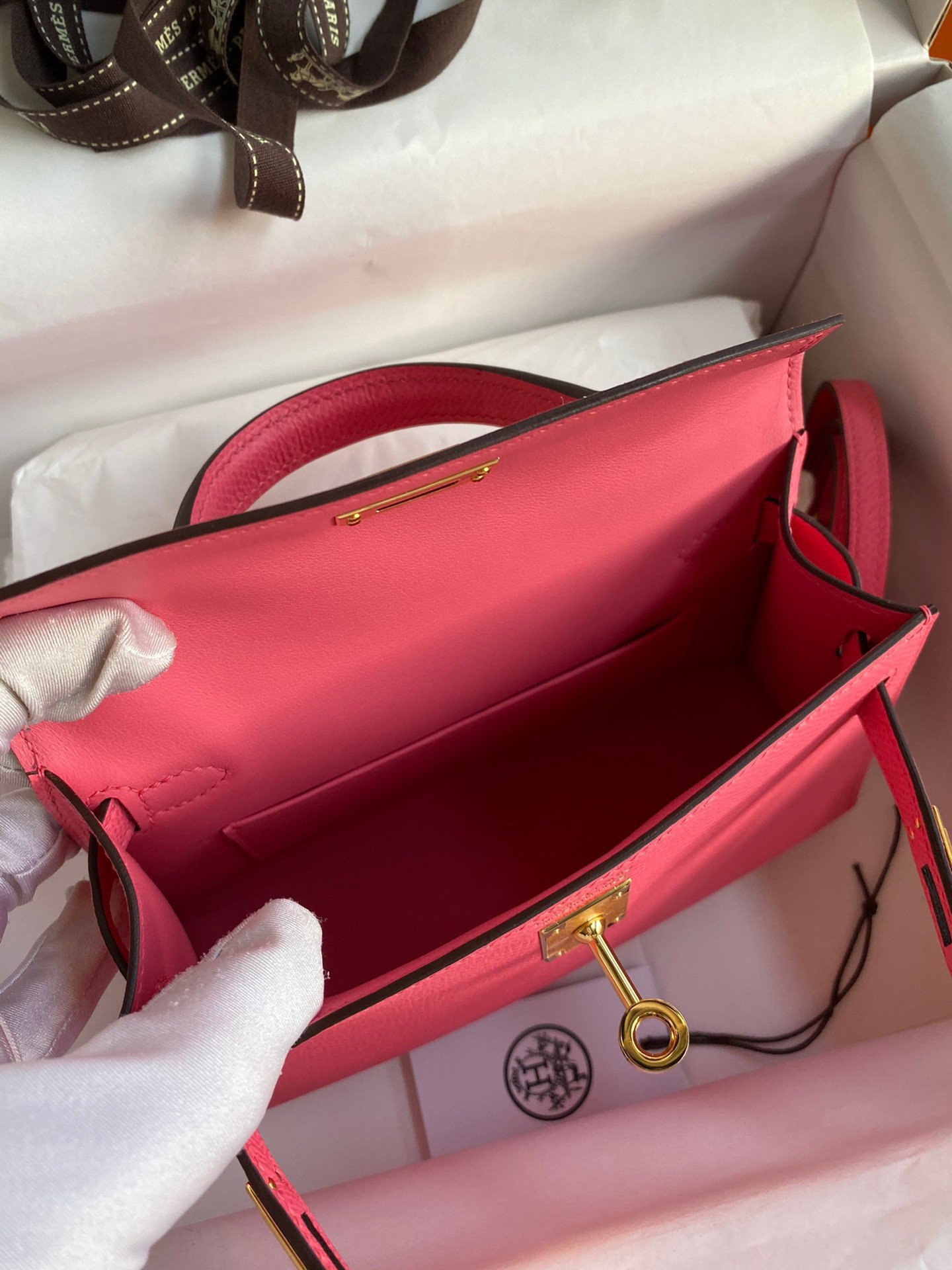 H**mes kelly mini ii sellier handmade bag in rose lipstick epsom calfskin