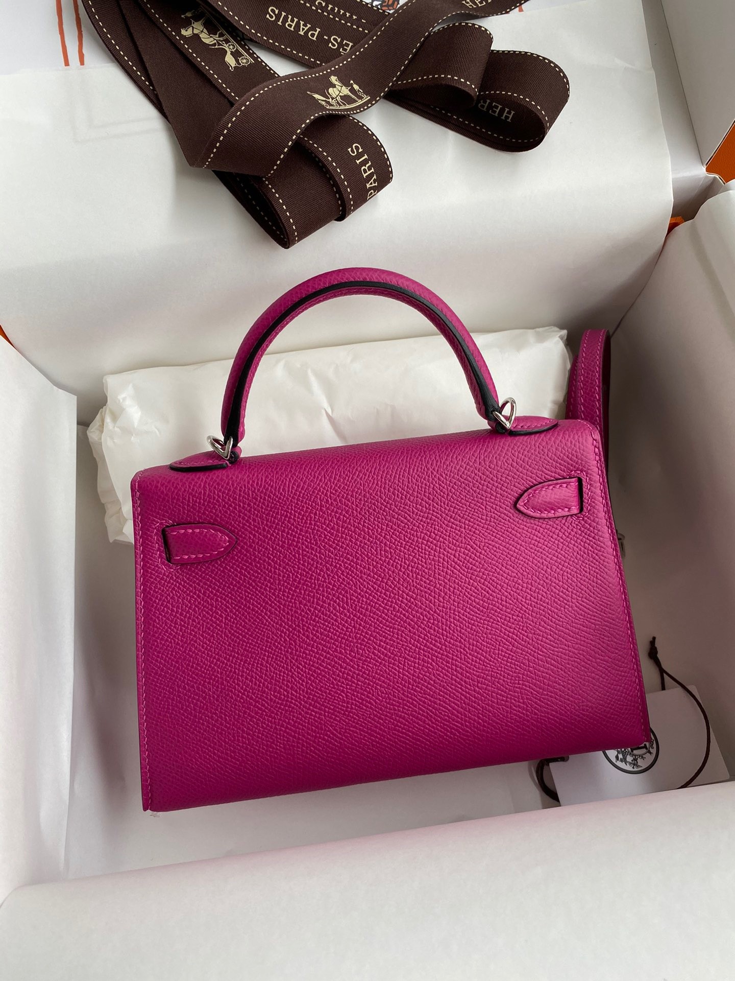 H**mes kelly mini ii sellier handmade bag in rose purple epsom calfskin
