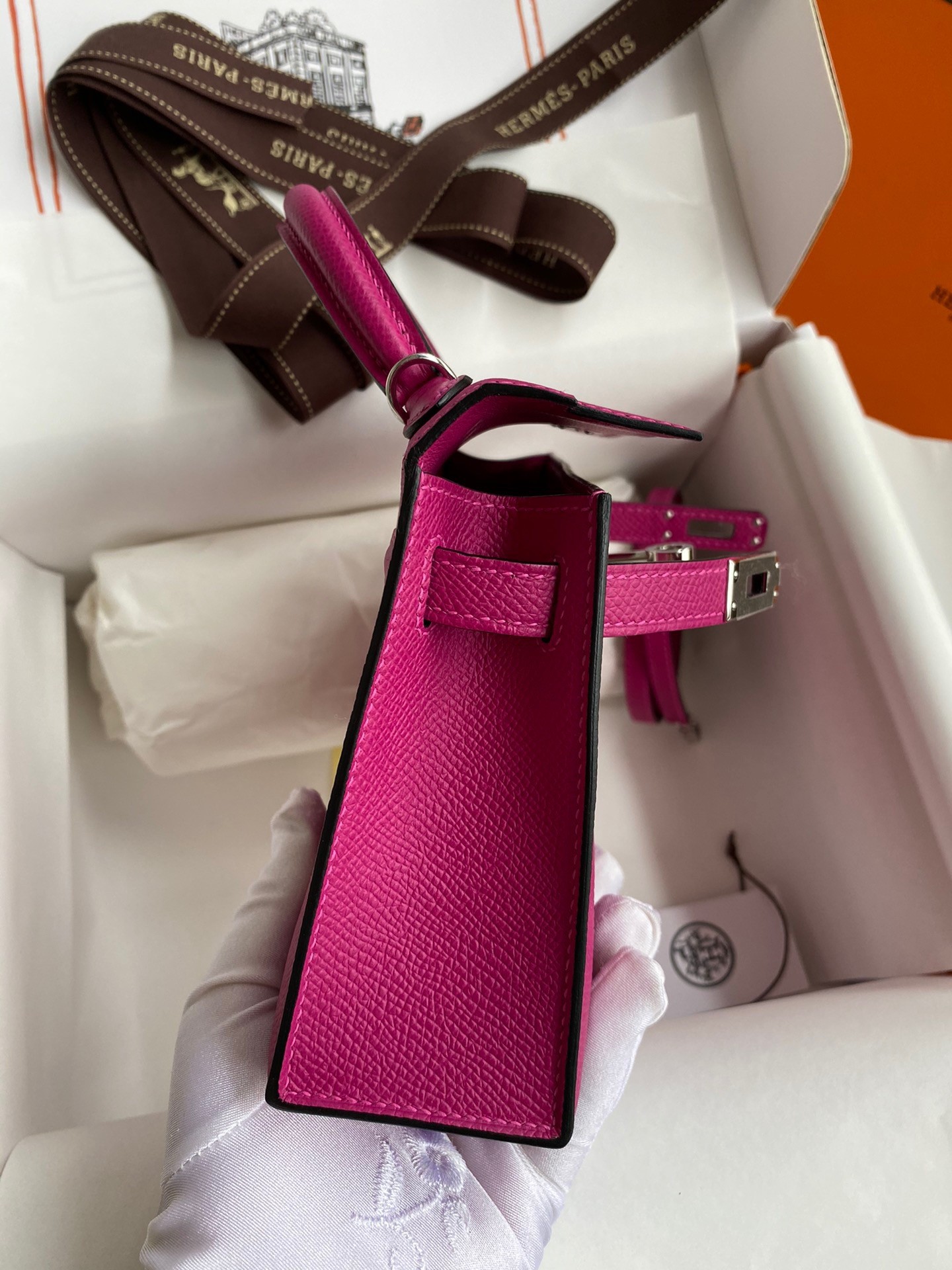 H**mes kelly mini ii sellier handmade bag in rose purple epsom calfskin
