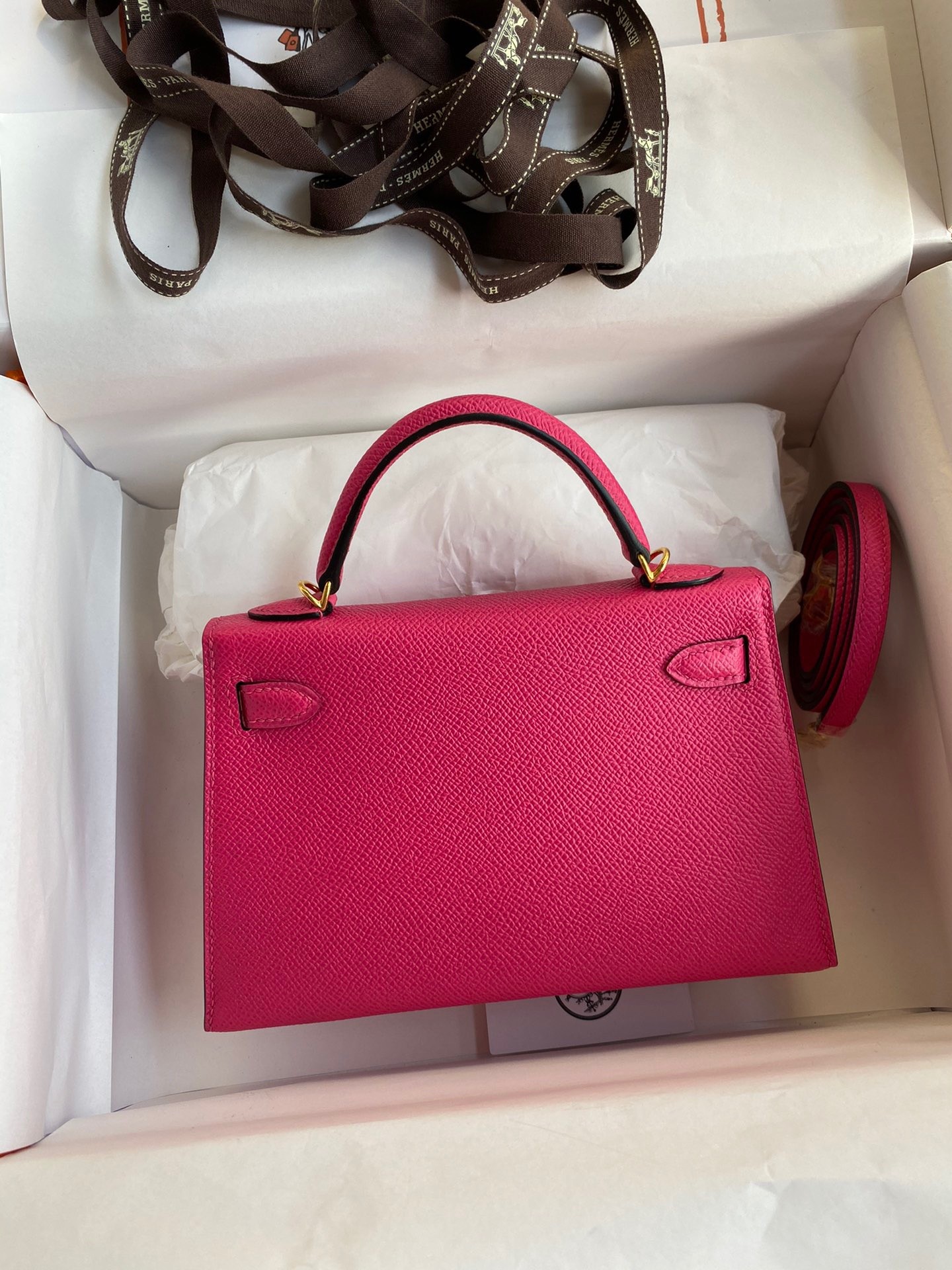 H**mes kelly mini ii sellier handmade bag in rose red epsom calfskin