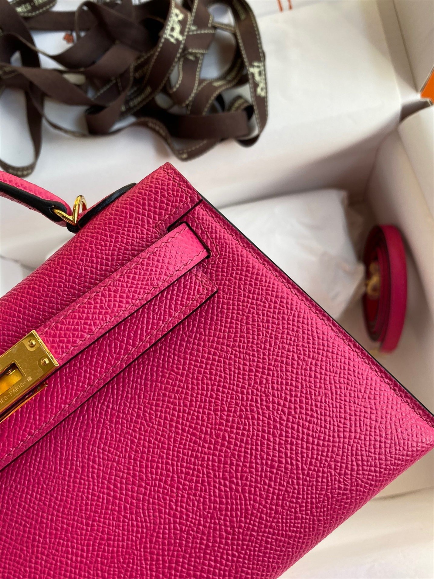H**mes kelly mini ii sellier handmade bag in rose red epsom calfskin
