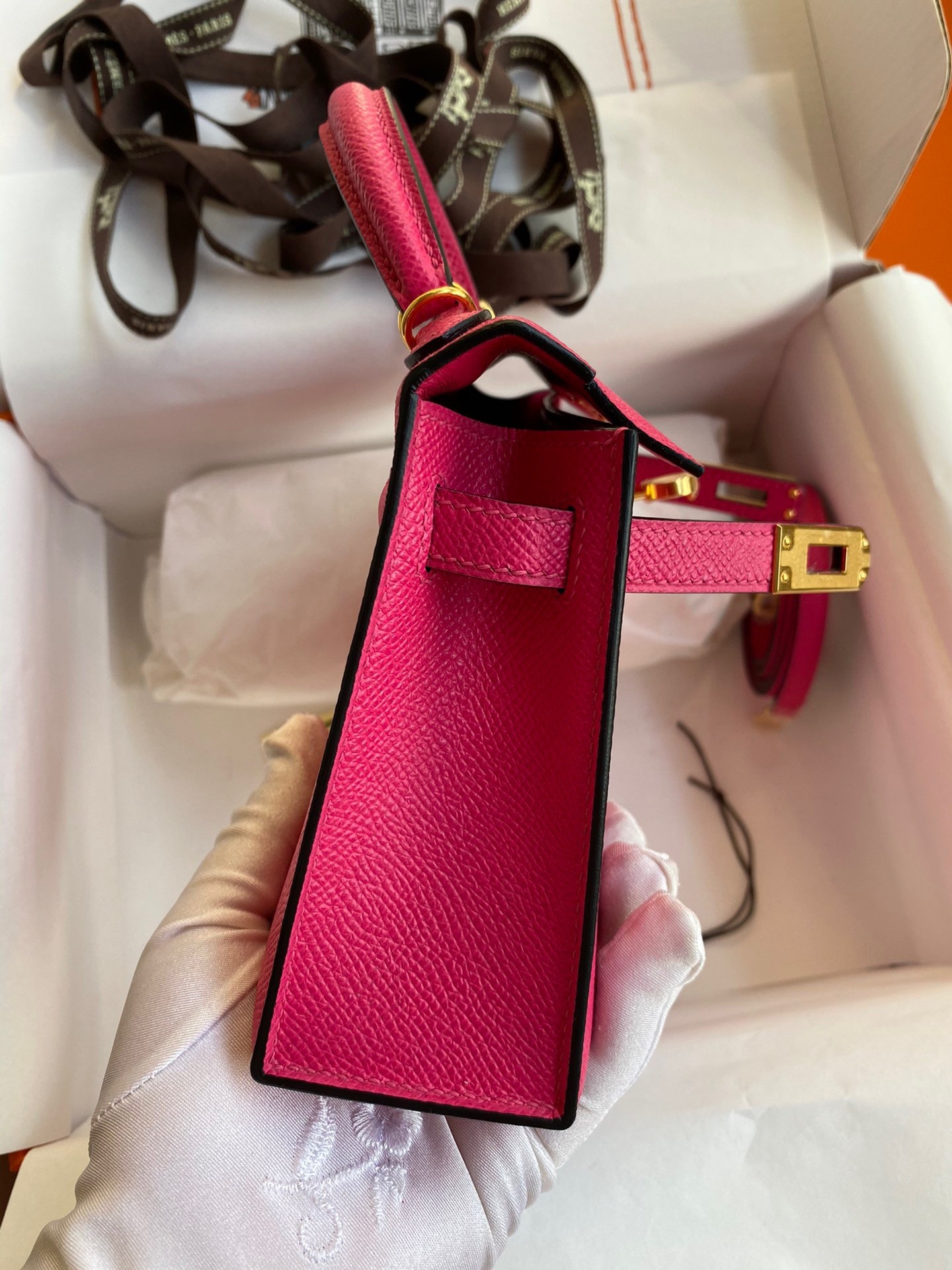 H**mes kelly mini ii sellier handmade bag in rose red epsom calfskin