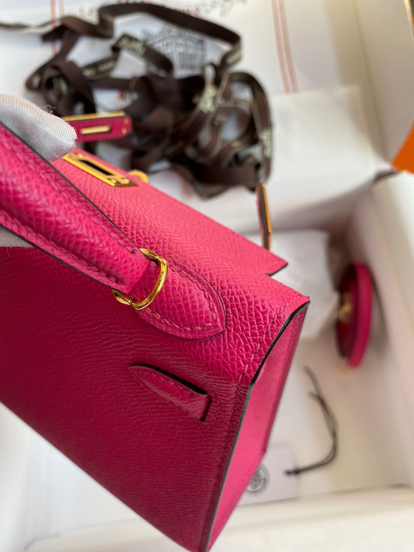 H**mes kelly mini ii sellier handmade bag in rose red epsom calfskin
