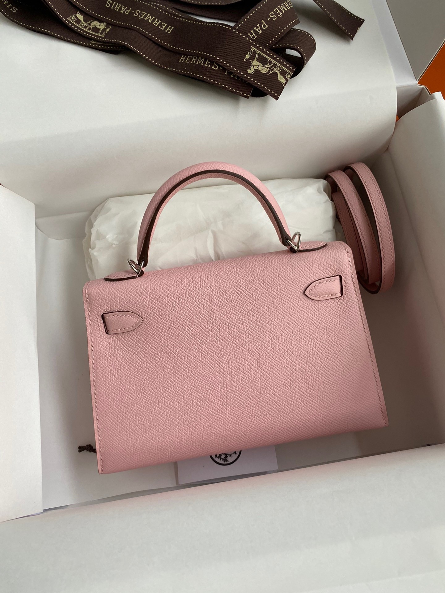 H**mes kelly mini ii sellier handmade bag in rose sakura epsom calfskin
