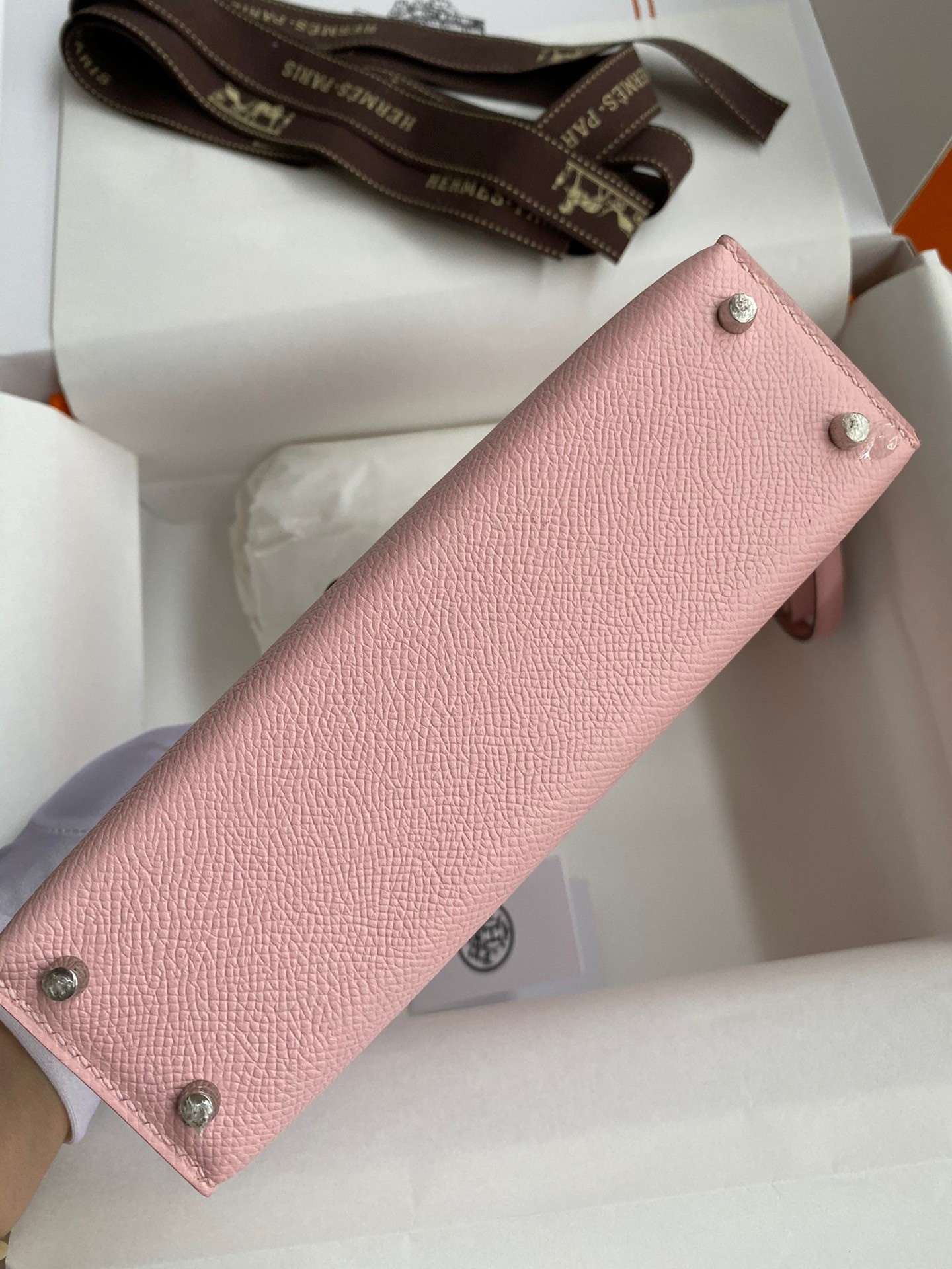 H**mes kelly mini ii sellier handmade bag in rose sakura epsom calfskin
