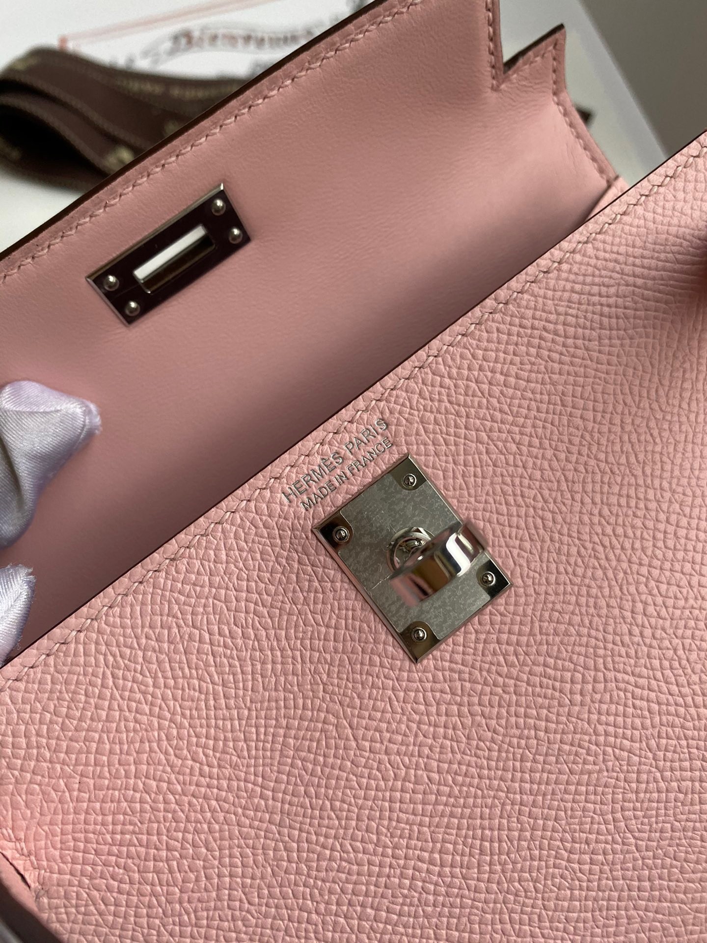 H**mes kelly mini ii sellier handmade bag in rose sakura epsom calfskin