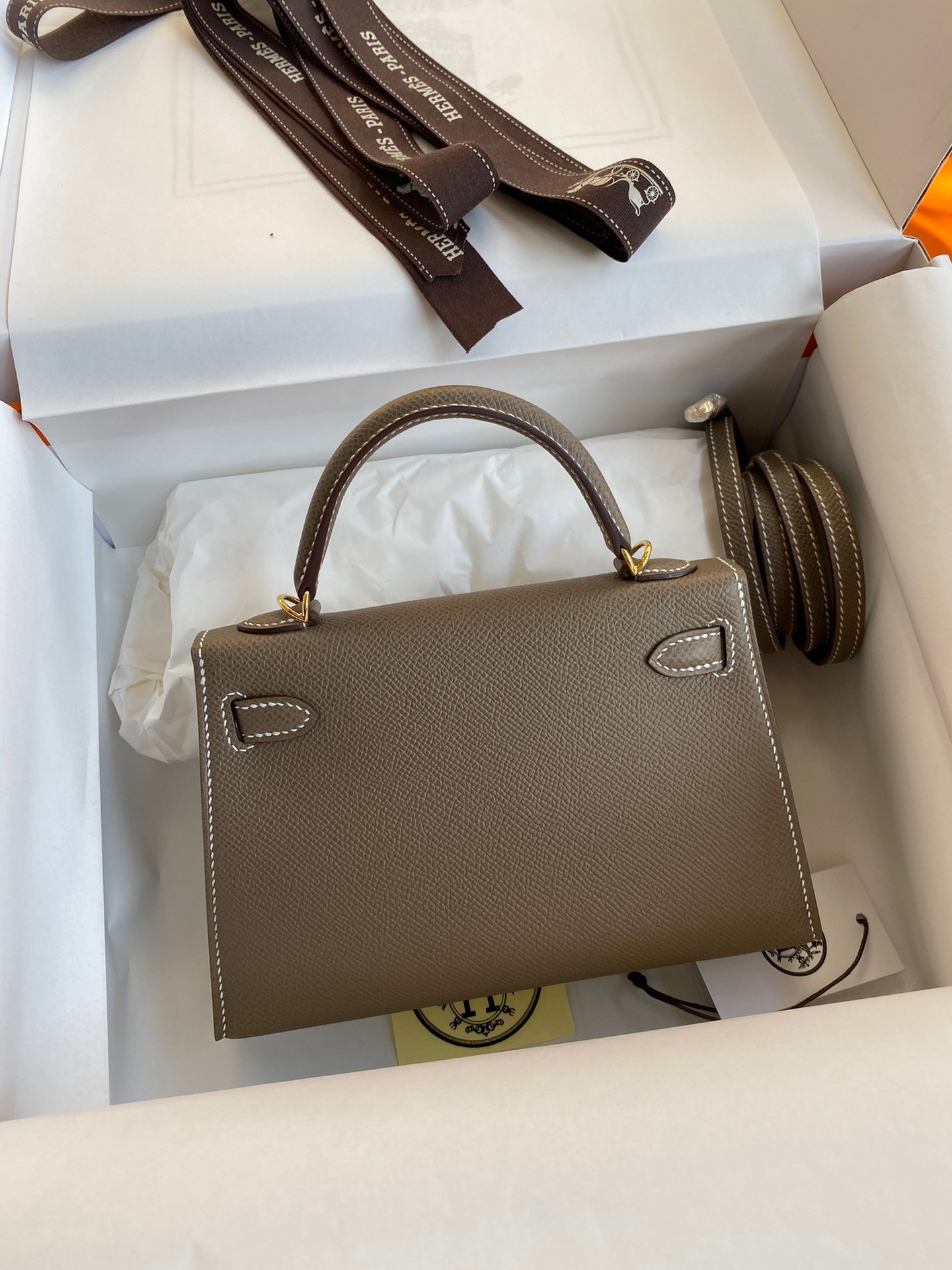 H**mes kelly mini ii sellier handmade bag in taupe epsom calfskin
