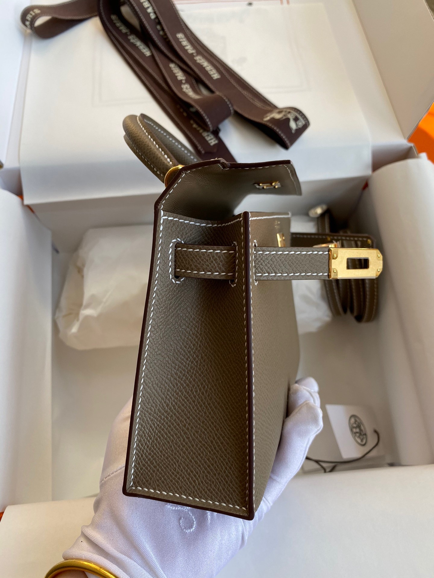 H**mes kelly mini ii sellier handmade bag in taupe epsom calfskin
