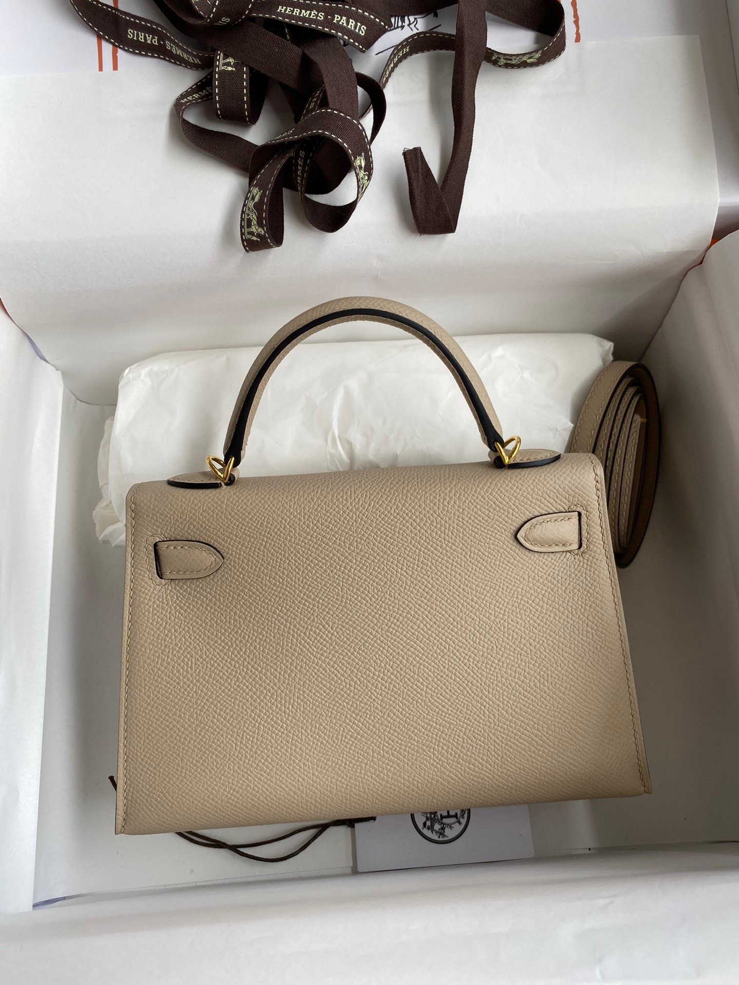 H**mes kelly mini ii sellier handmade bag in trench epsom calfskin