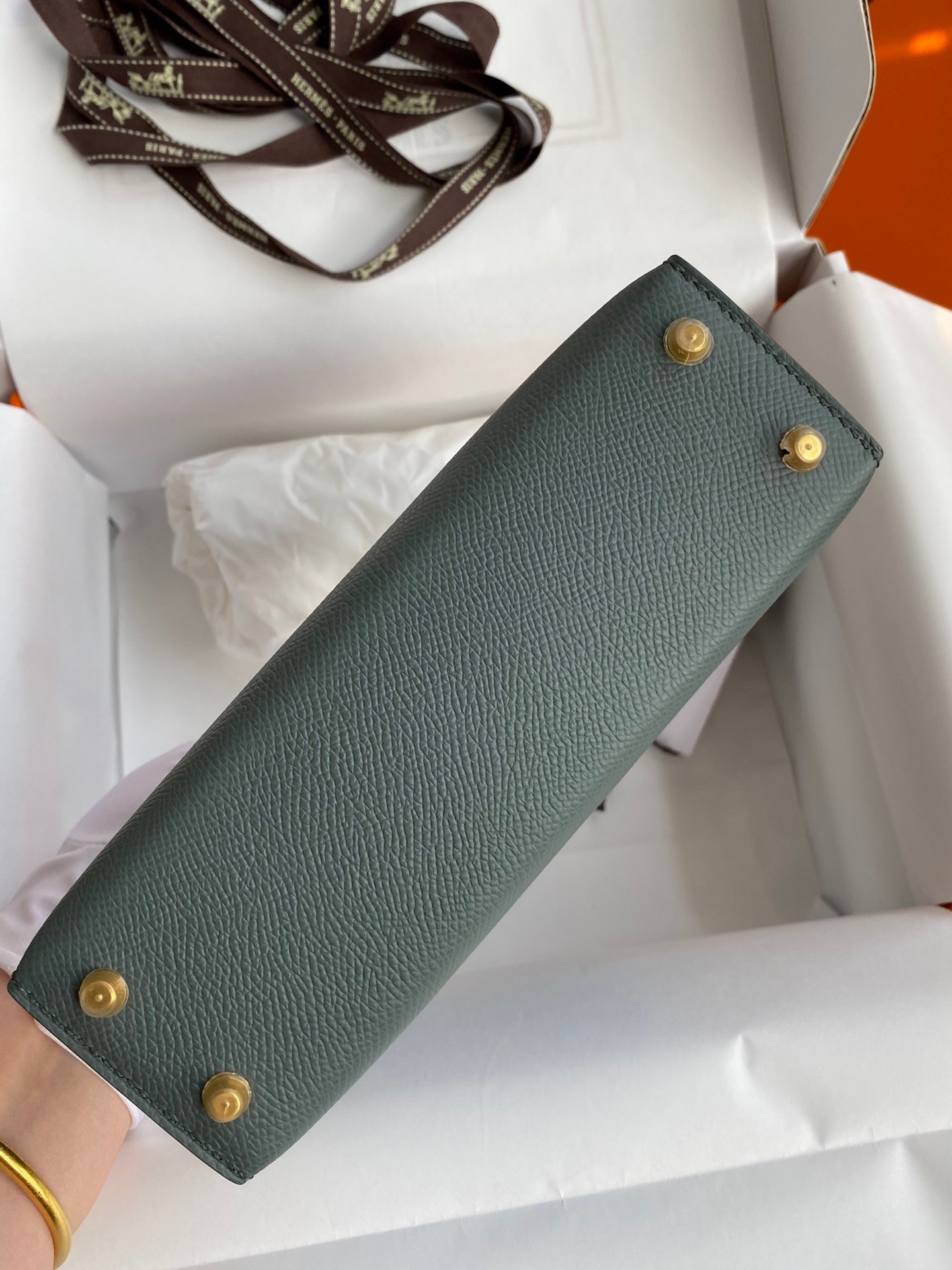 H**mes kelly mini ii sellier handmade bag in vert amande epsom calfskin