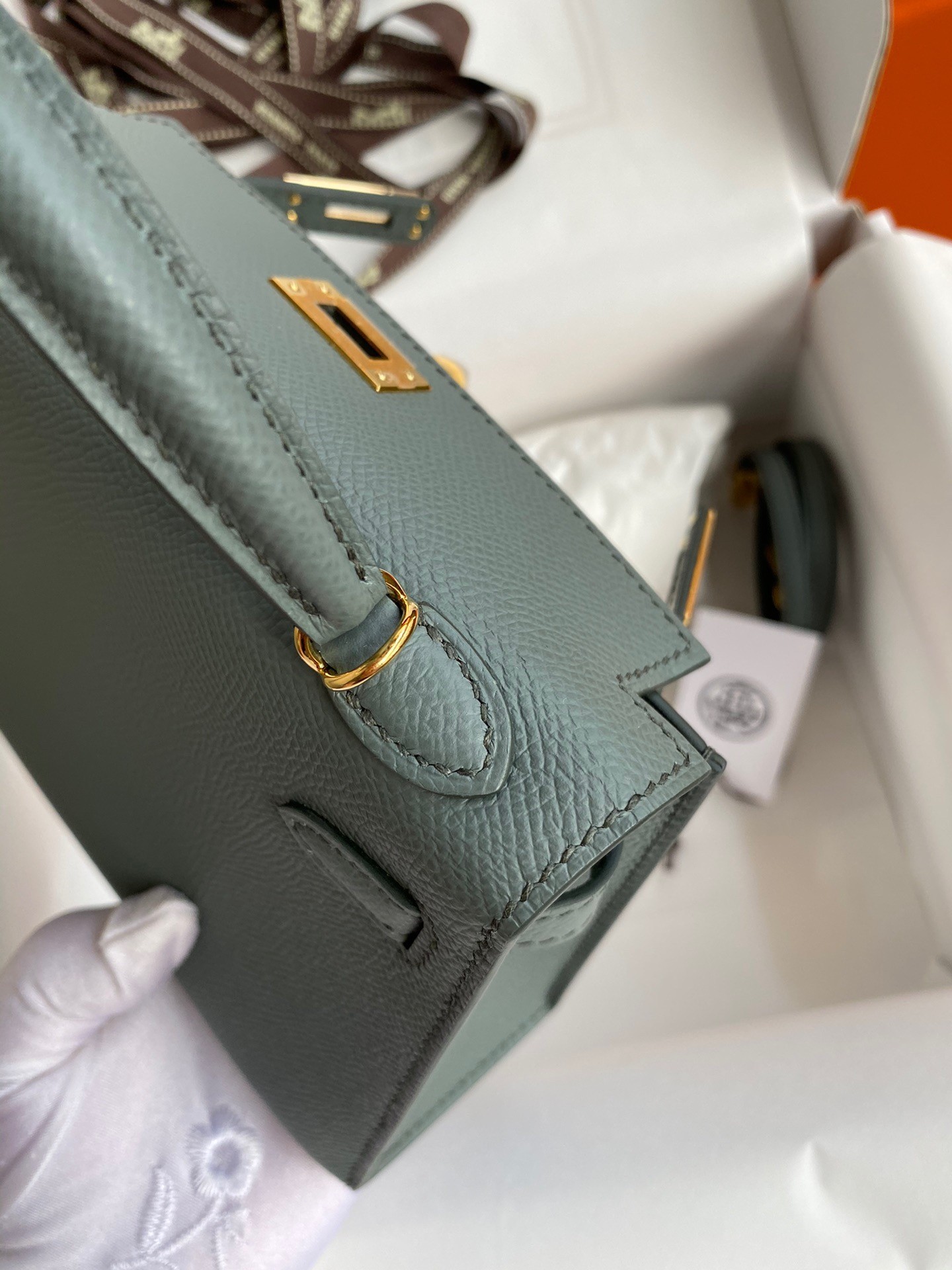 H**mes kelly mini ii sellier handmade bag in vert amande epsom calfskin