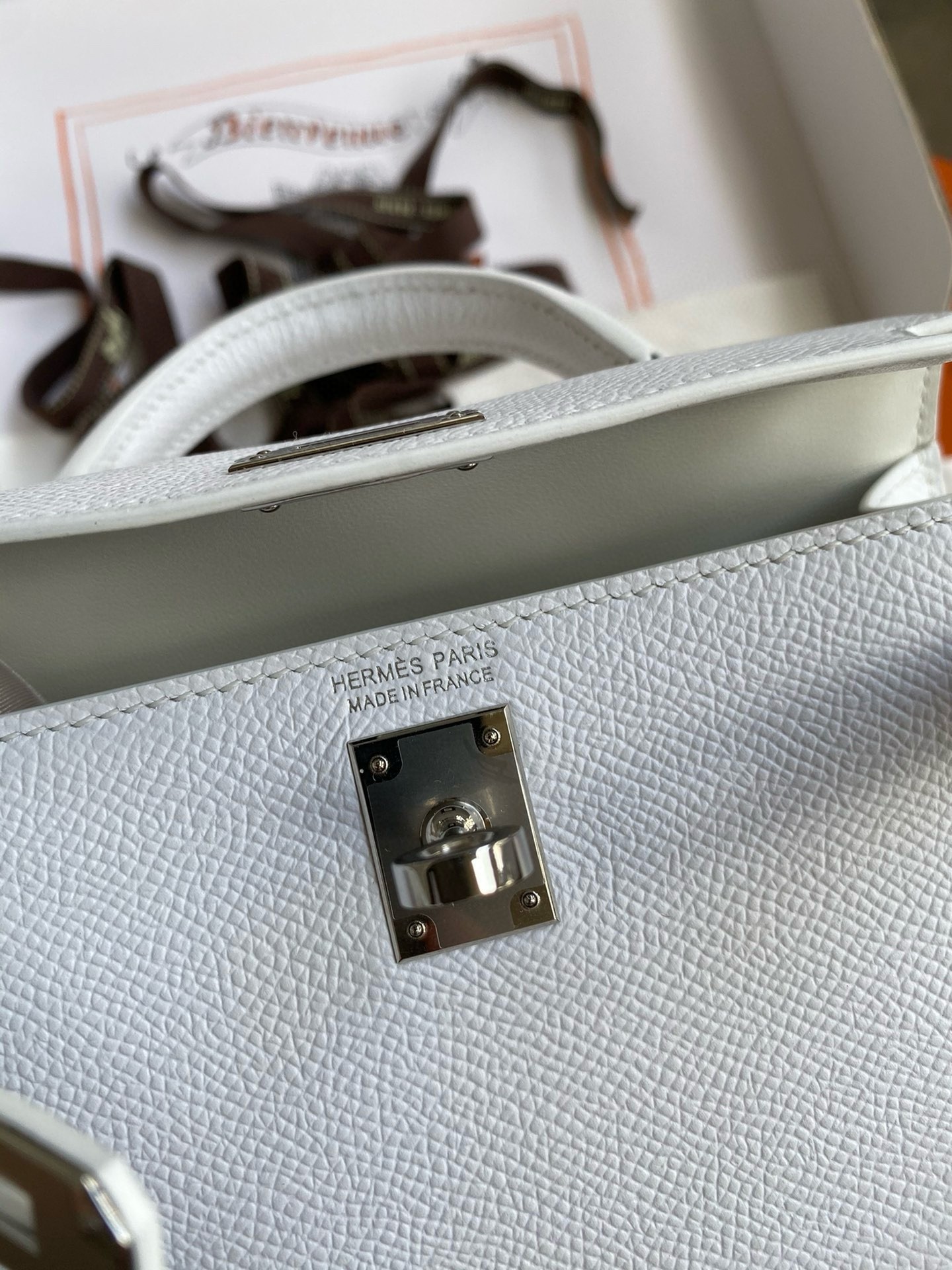 H**mes kelly mini ii sellier handmade bag in white epsom calfskin