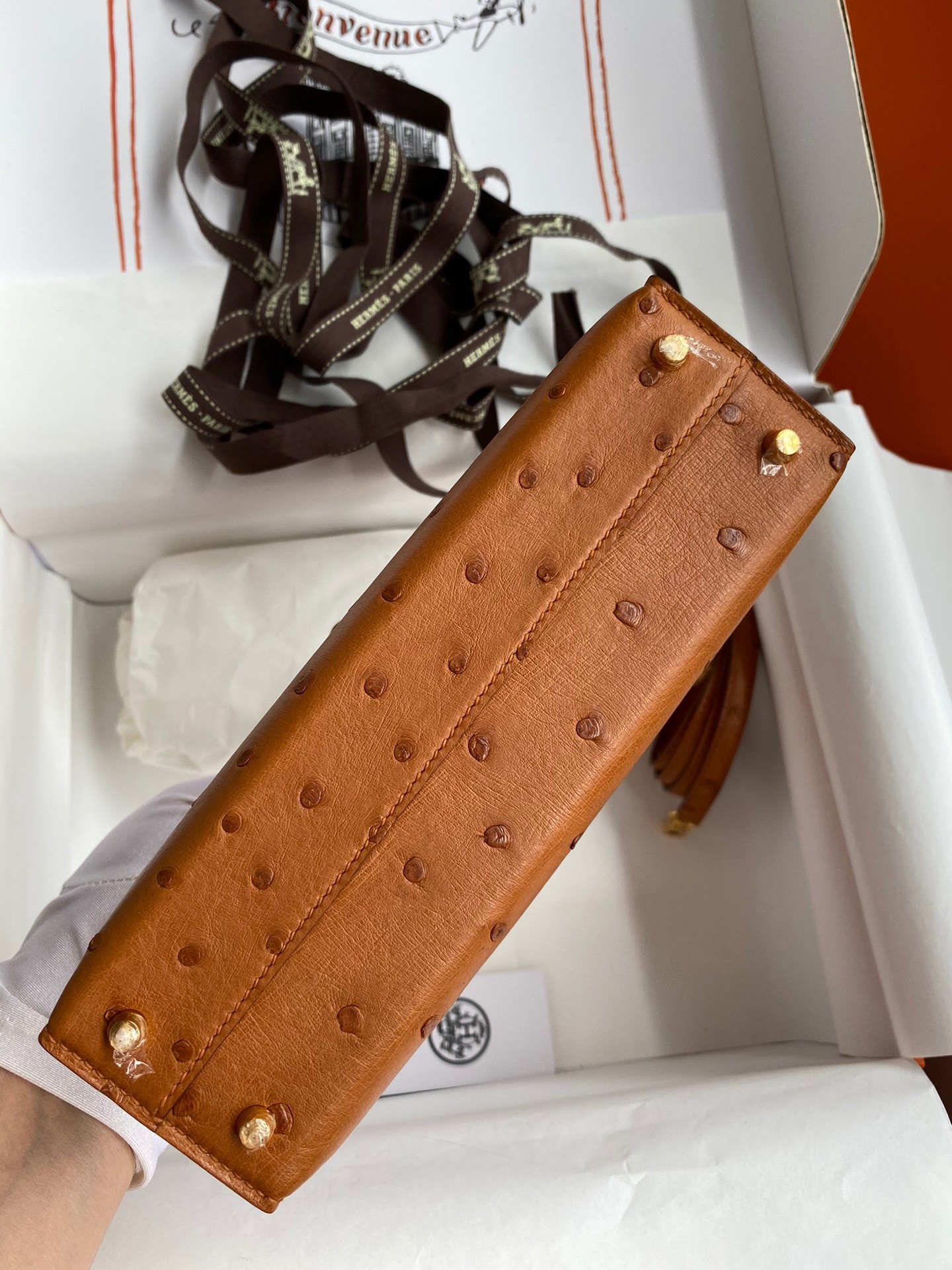 H**mes kelly mini ii sellier handmade bag in gold ostrich leather
