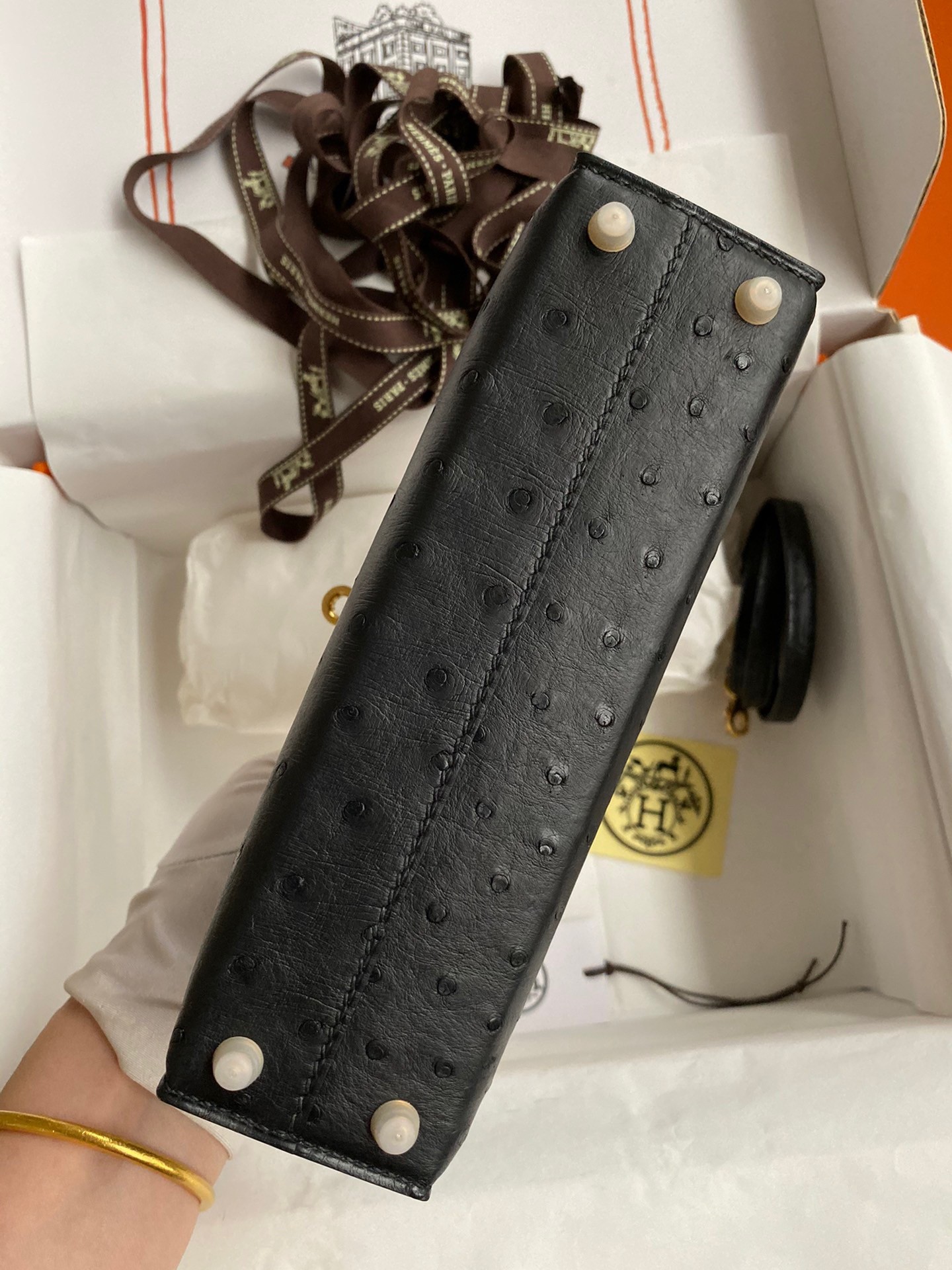 H**mes kelly mini ii sellier handmade bag in black ostrich leather
