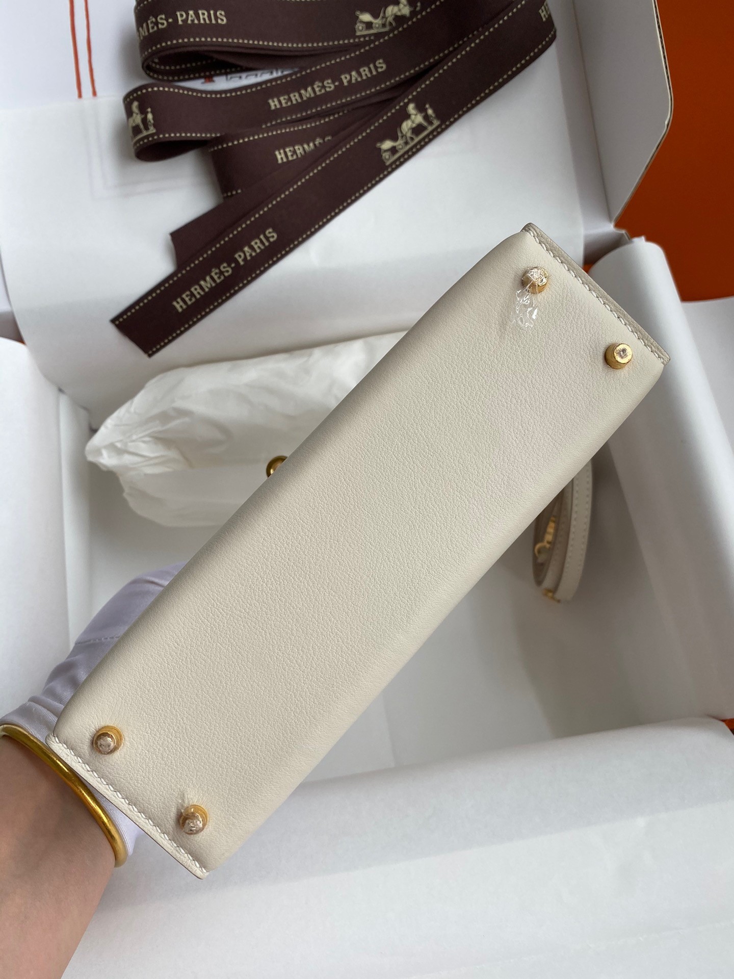 H**mes kelly mini ii sellier handmade bag in craie swift calfskin