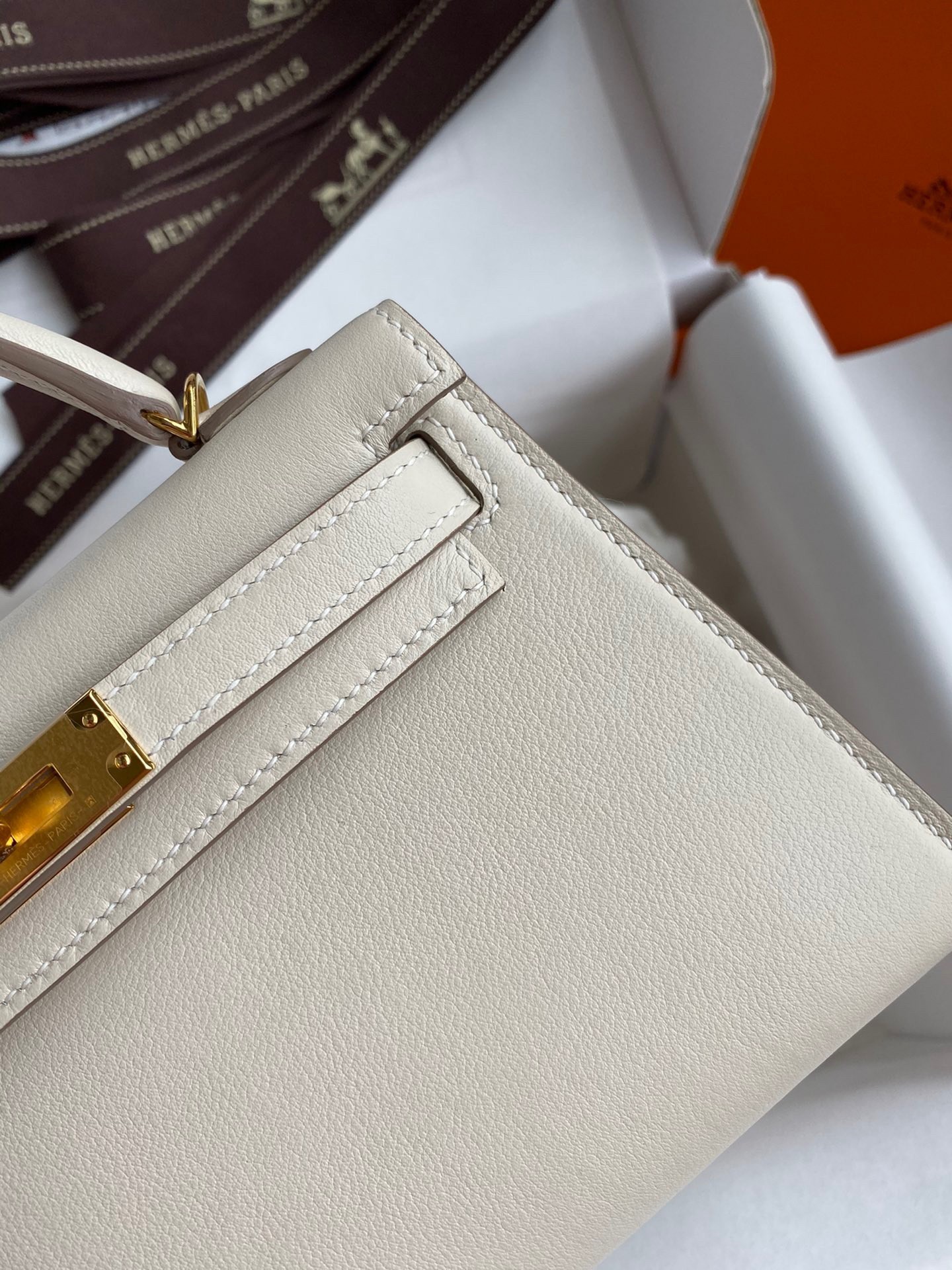 H**mes kelly mini ii sellier handmade bag in craie swift calfskin