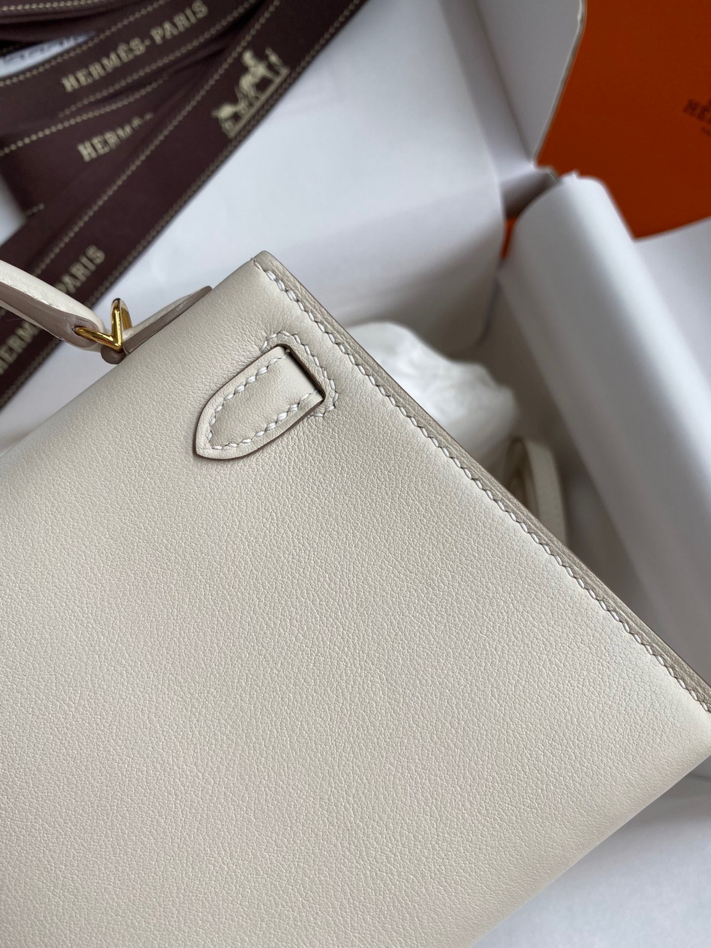 H**mes kelly mini ii sellier handmade bag in craie swift calfskin