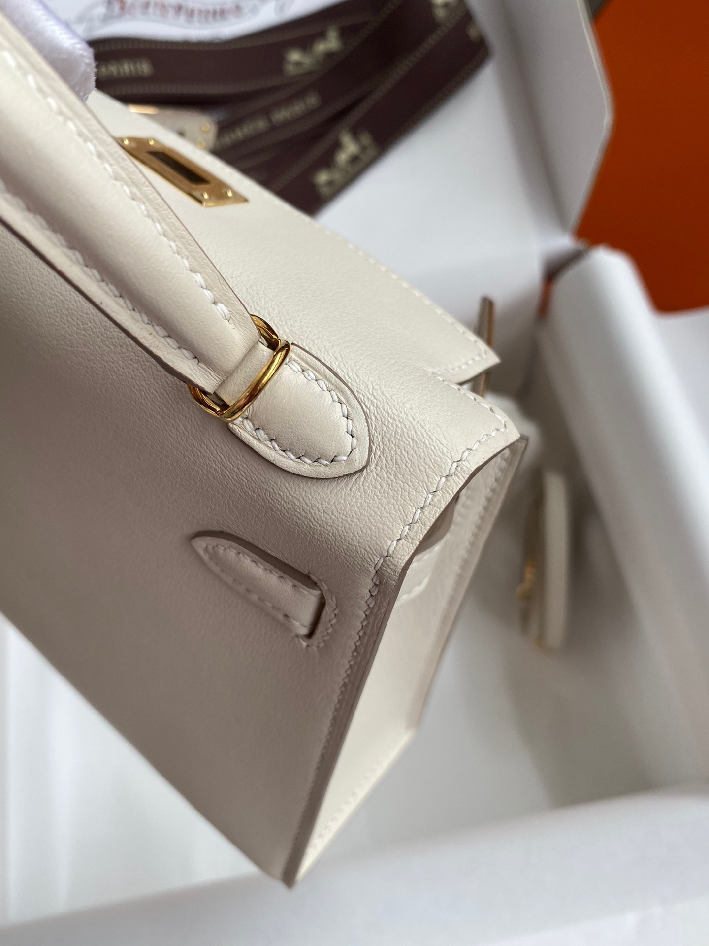 H**mes kelly mini ii sellier handmade bag in craie swift calfskin