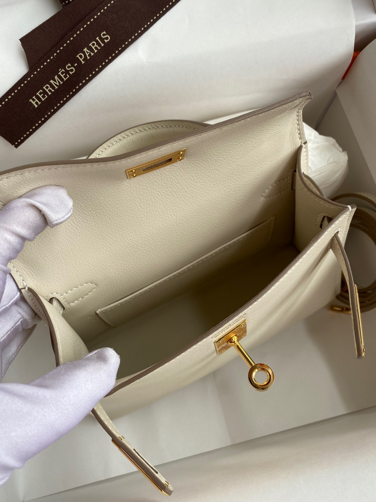 H**mes kelly mini ii sellier handmade bag in craie swift calfskin