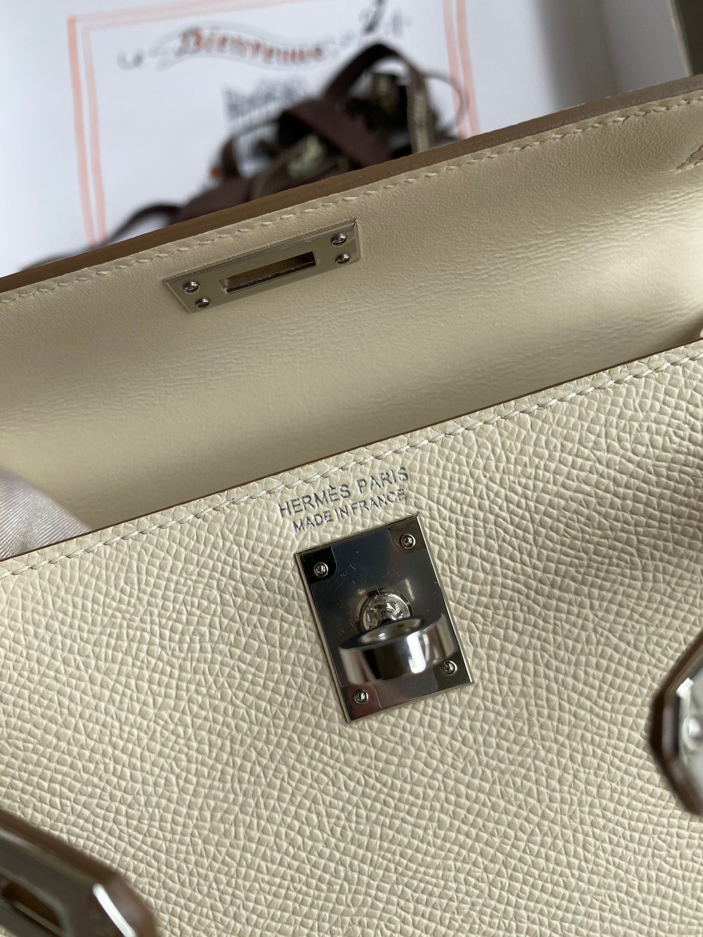 H**mes hss kelly mini ii sellier tri-color bag in craie/pink/gold epsom calfskin