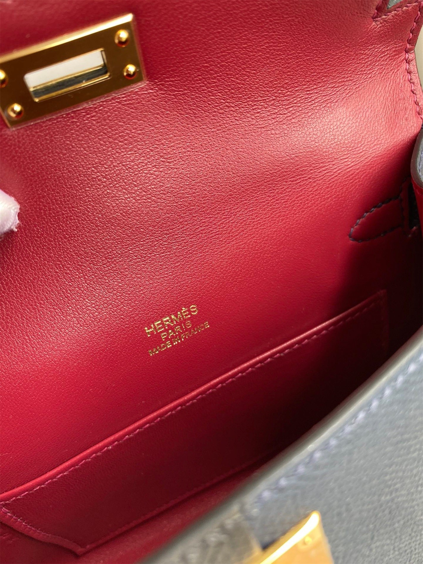 H**mes kelly mini ii sellier tri-color bag in black/blue indigo/red calfskin