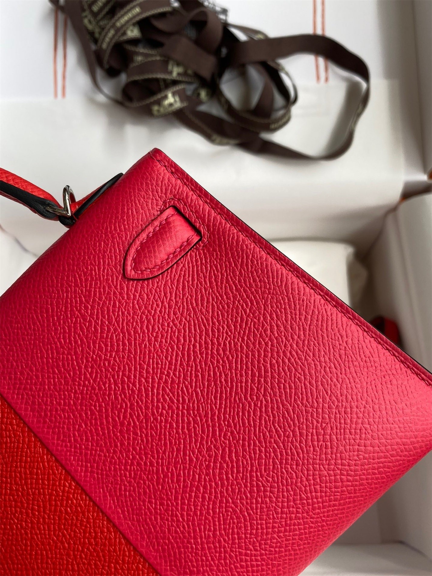 H**mes kelly mini ii sellier tri-color bag in red/rose extreme/blue epsom calfskin