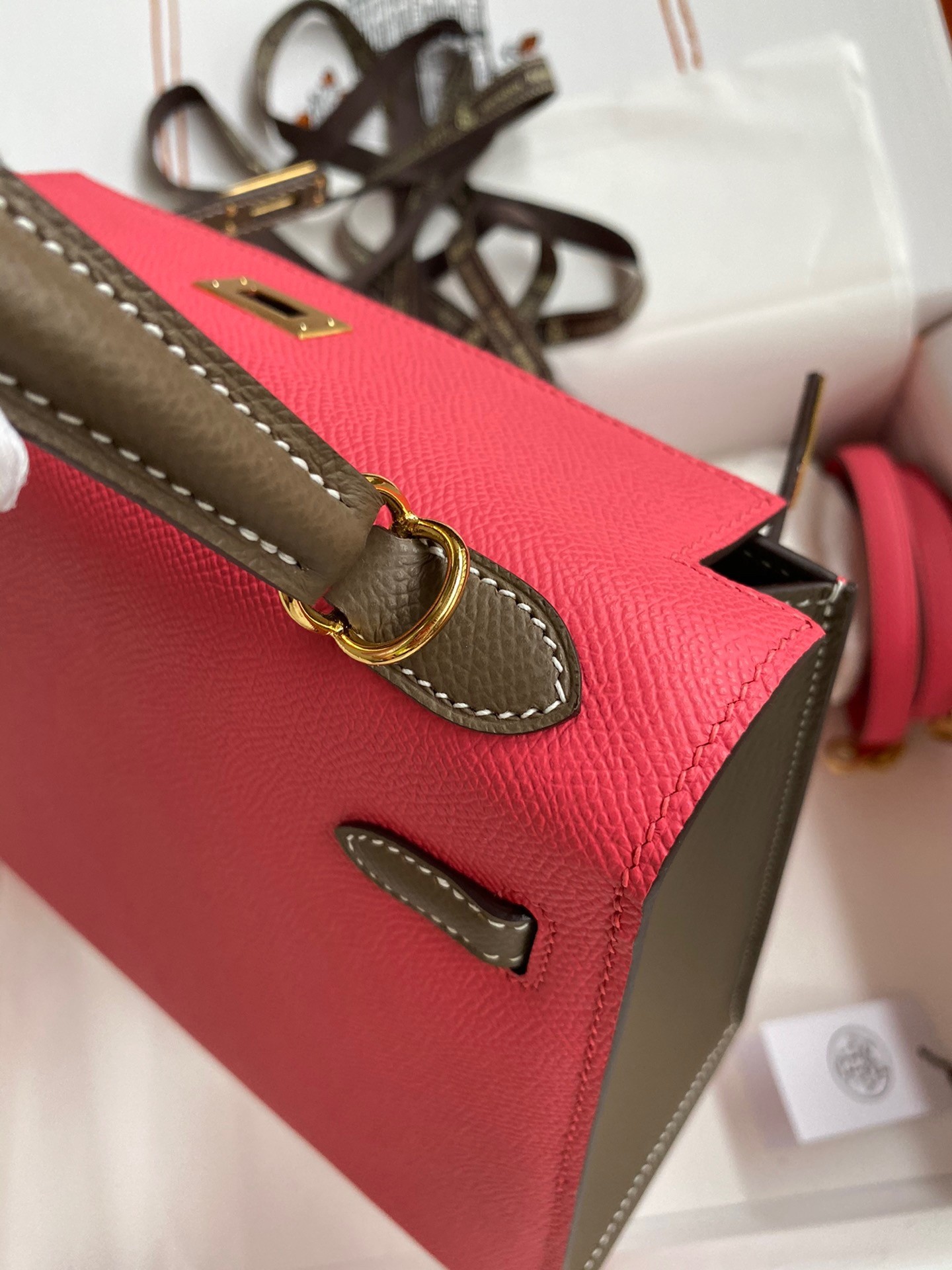H**mes kelly sellier 25 bicolor bag in rose extremea nd taupe epsom calfskin