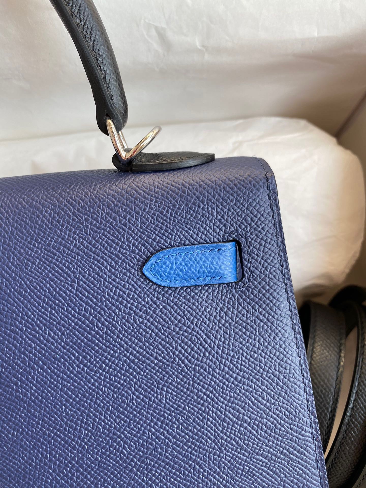 H**mes kelly sellier 25 bicolor bag in blue saphir and blue france epsom calfskin