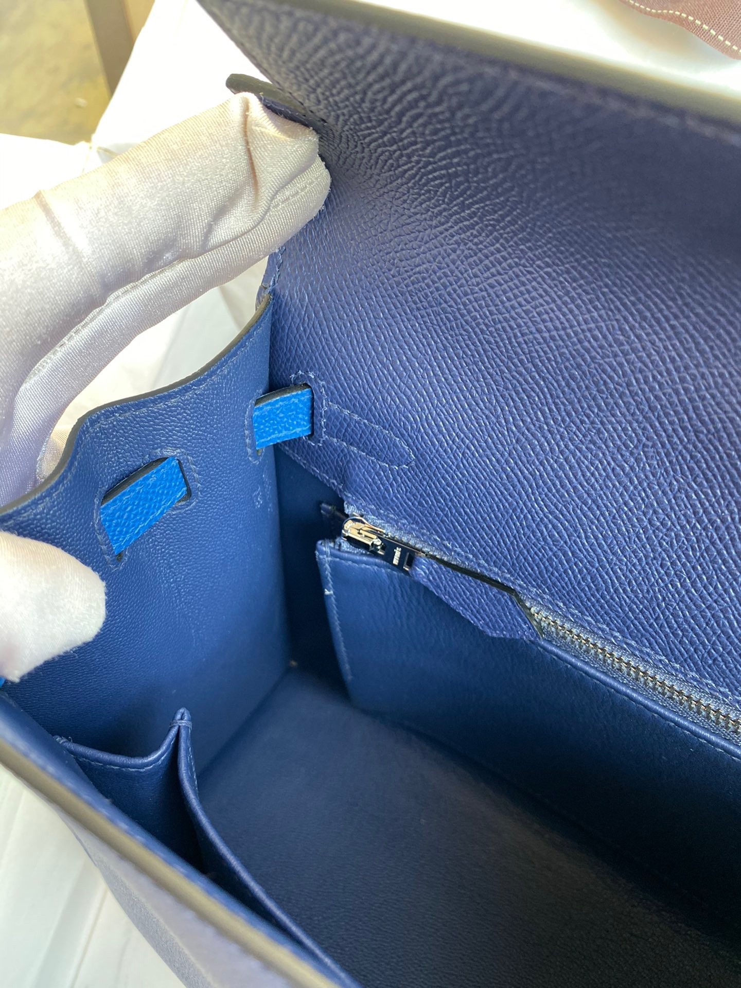 H**mes kelly sellier 25 bicolor bag in blue saphir and blue france epsom calfskin