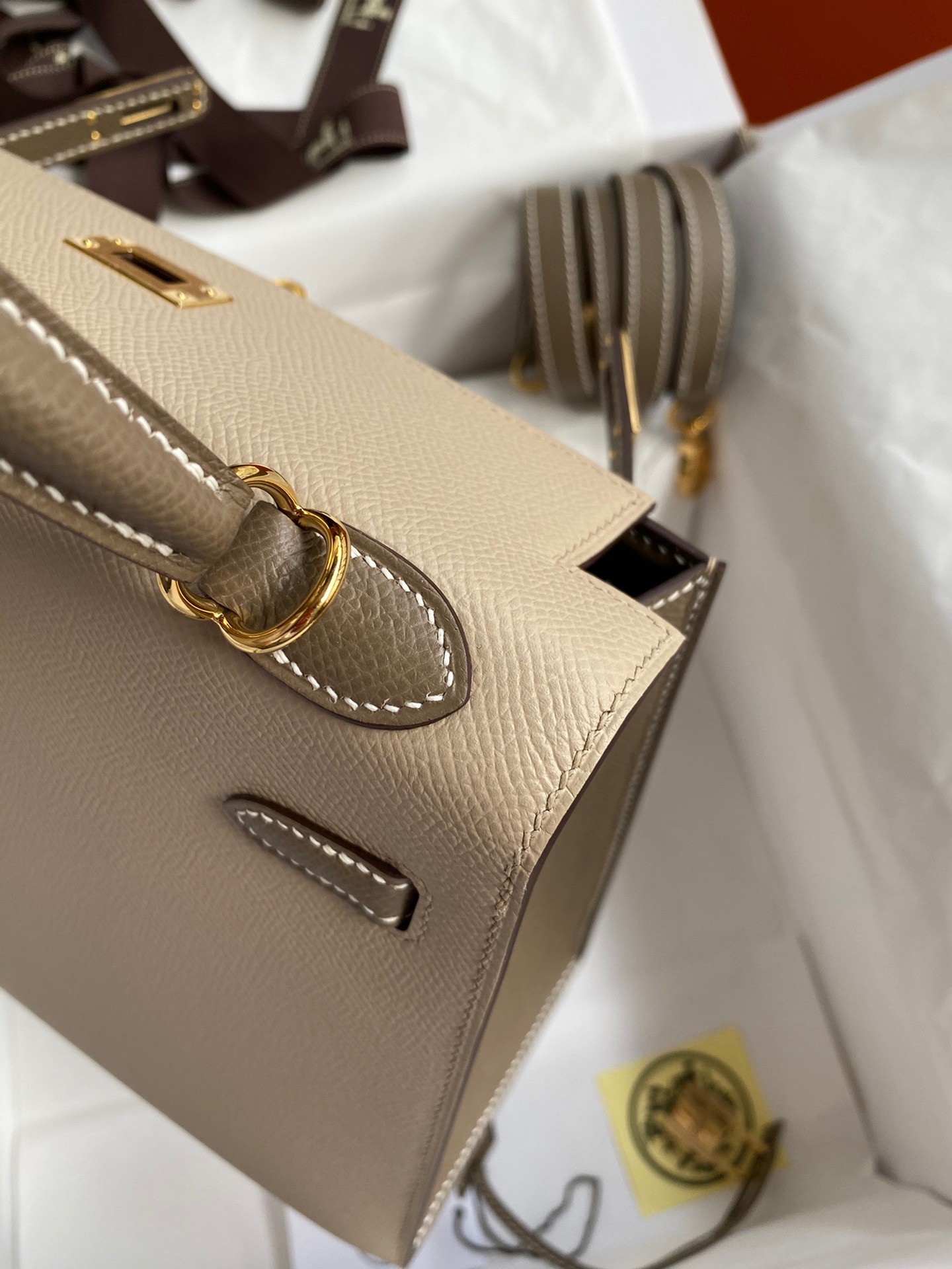 H**mes kelly sellier 25 bicolor bag in trench and taupe epsom calfskin
