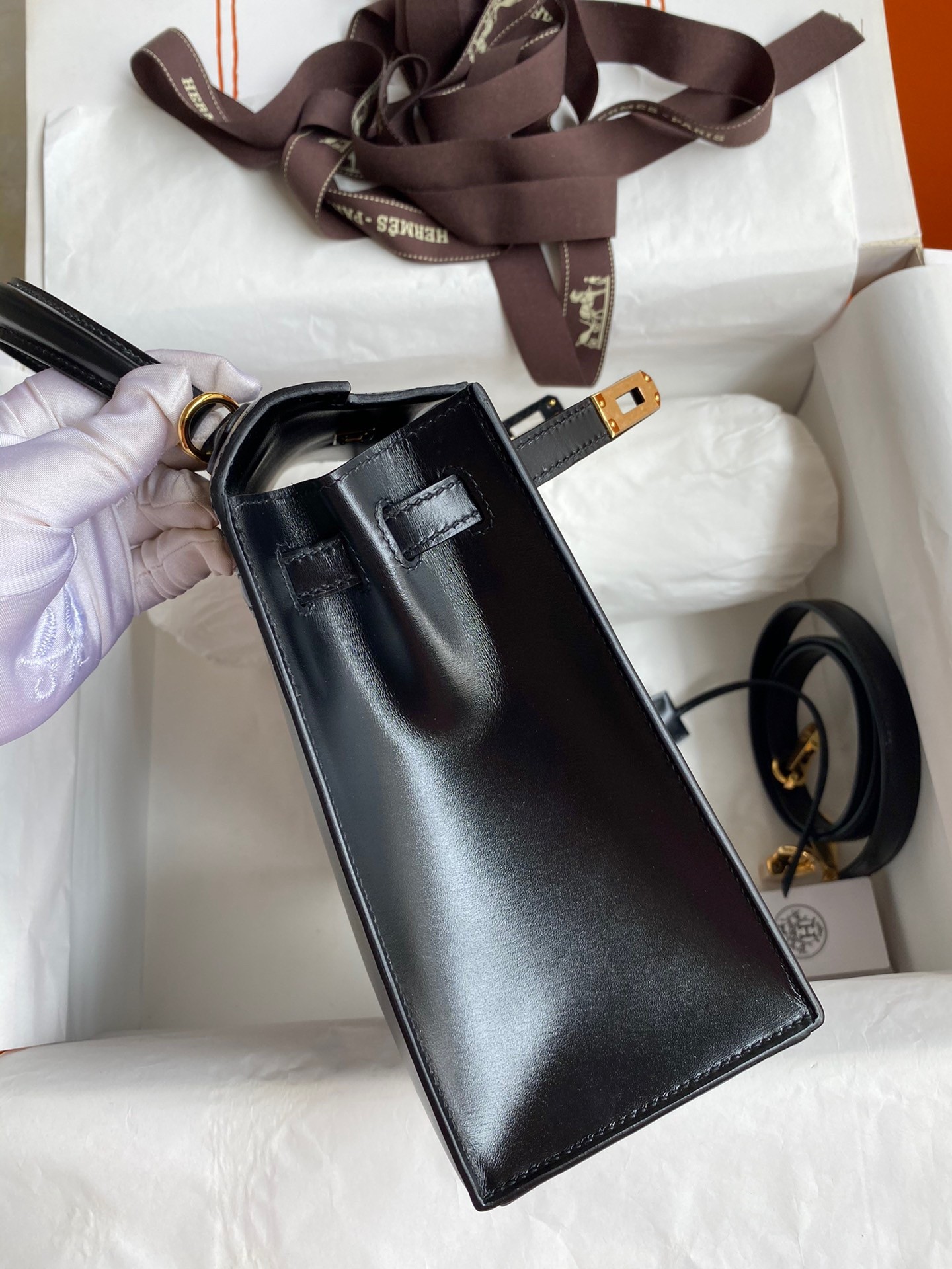 H**mes kelly sellier 25 handmade bag in black box calfskin