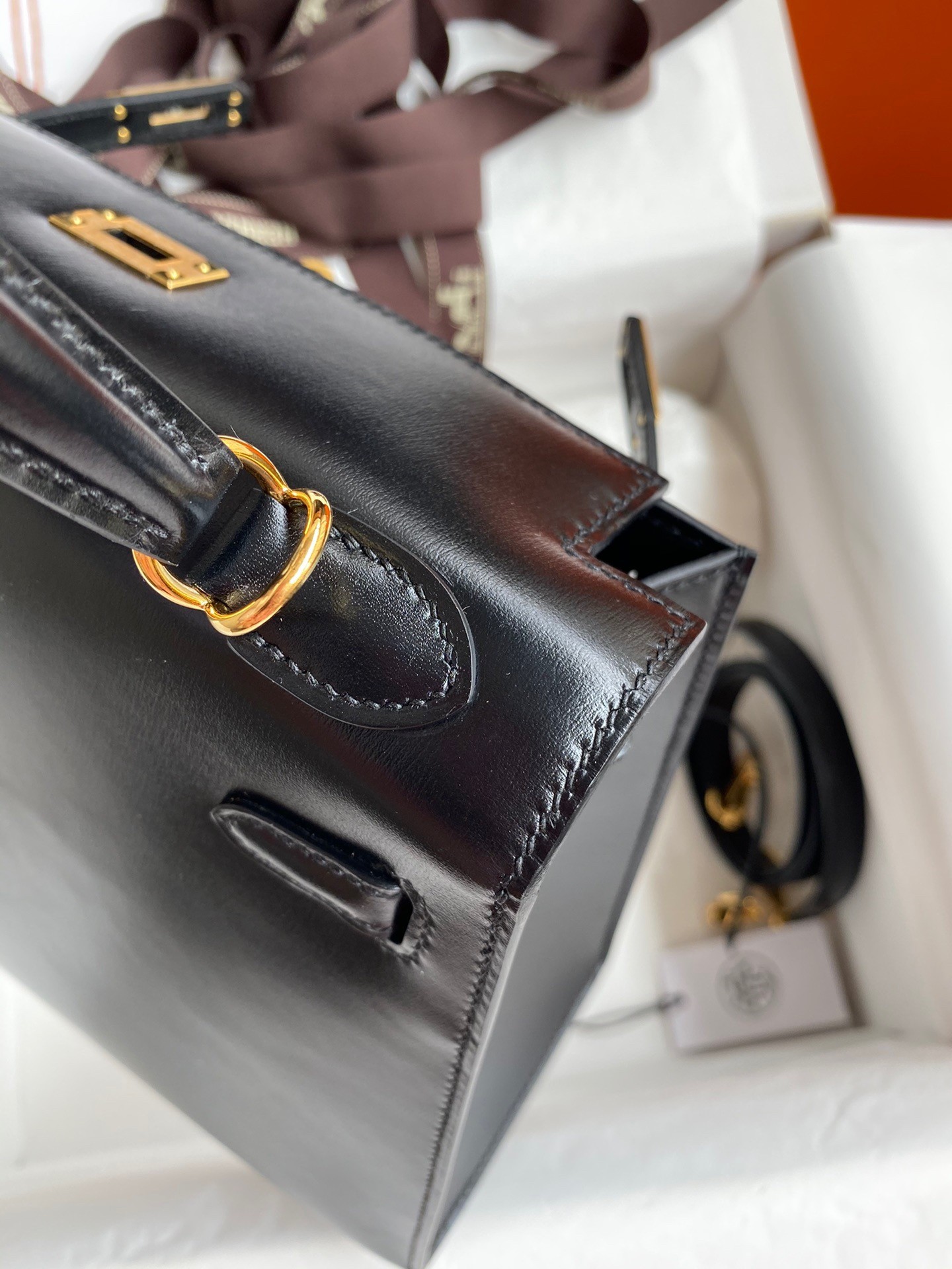 H**mes kelly sellier 25 handmade bag in black box calfskin