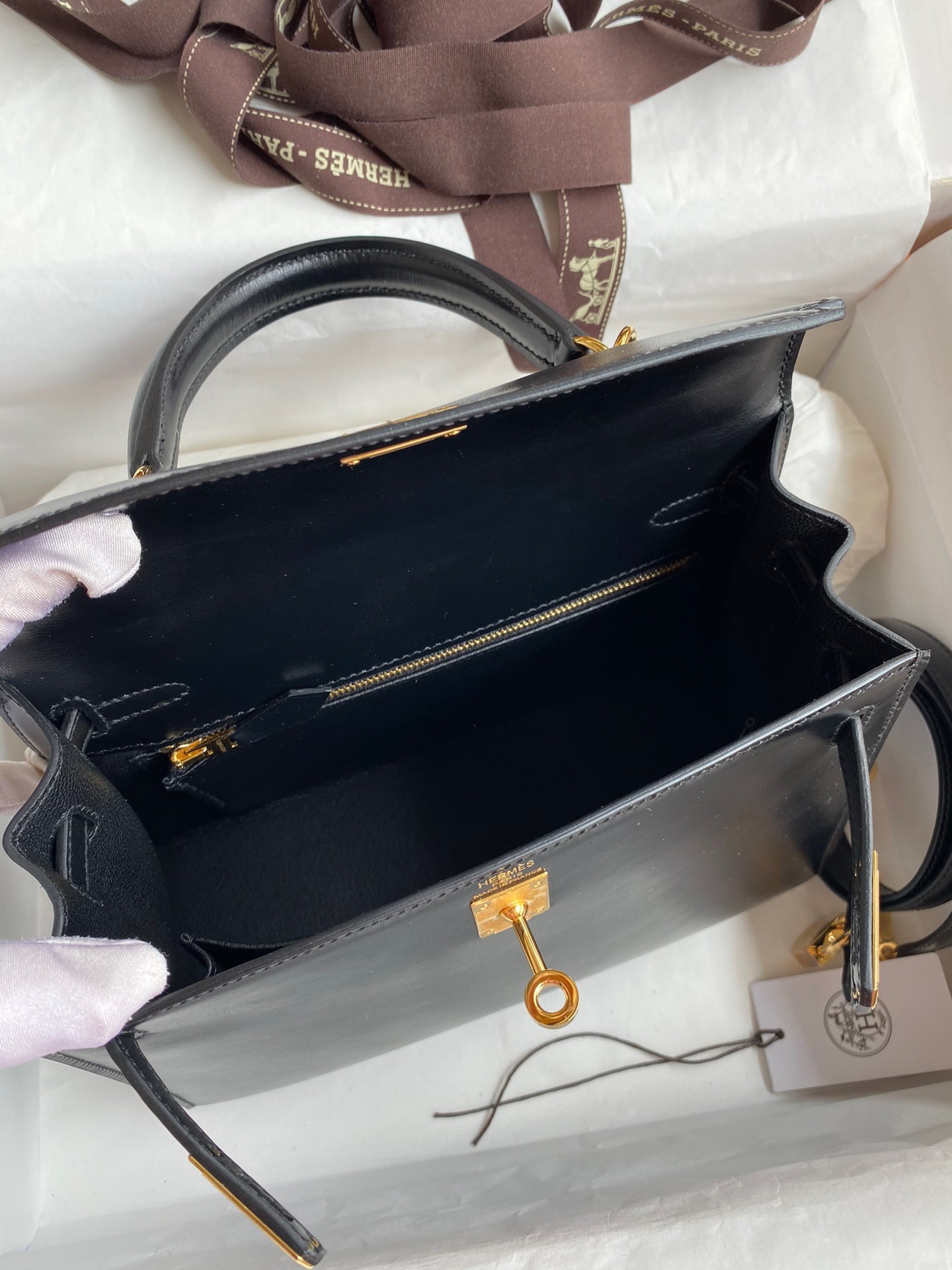 H**mes kelly sellier 25 handmade bag in black box calfskin