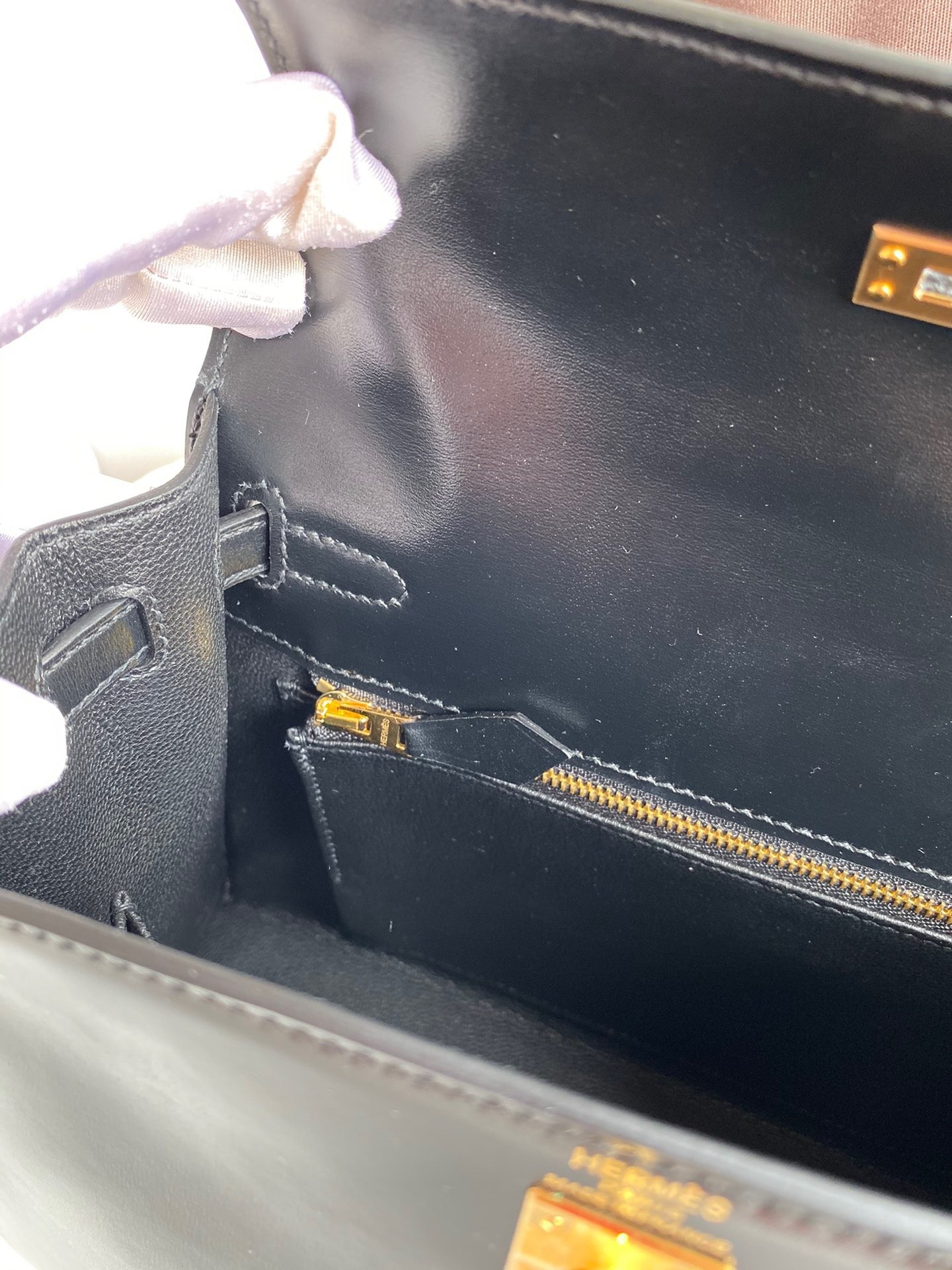 H**mes kelly sellier 25 handmade bag in black box calfskin