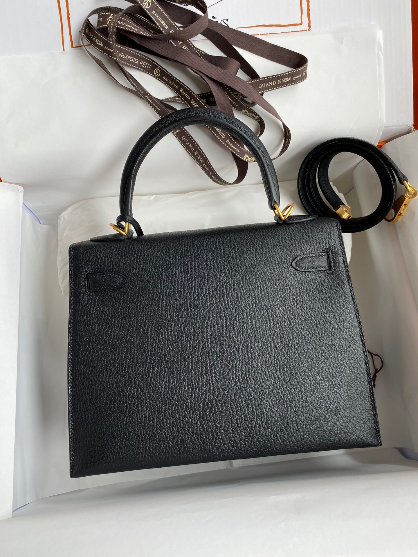 H**mes kelly sellier 25 handmade bag in black mysore goatskin