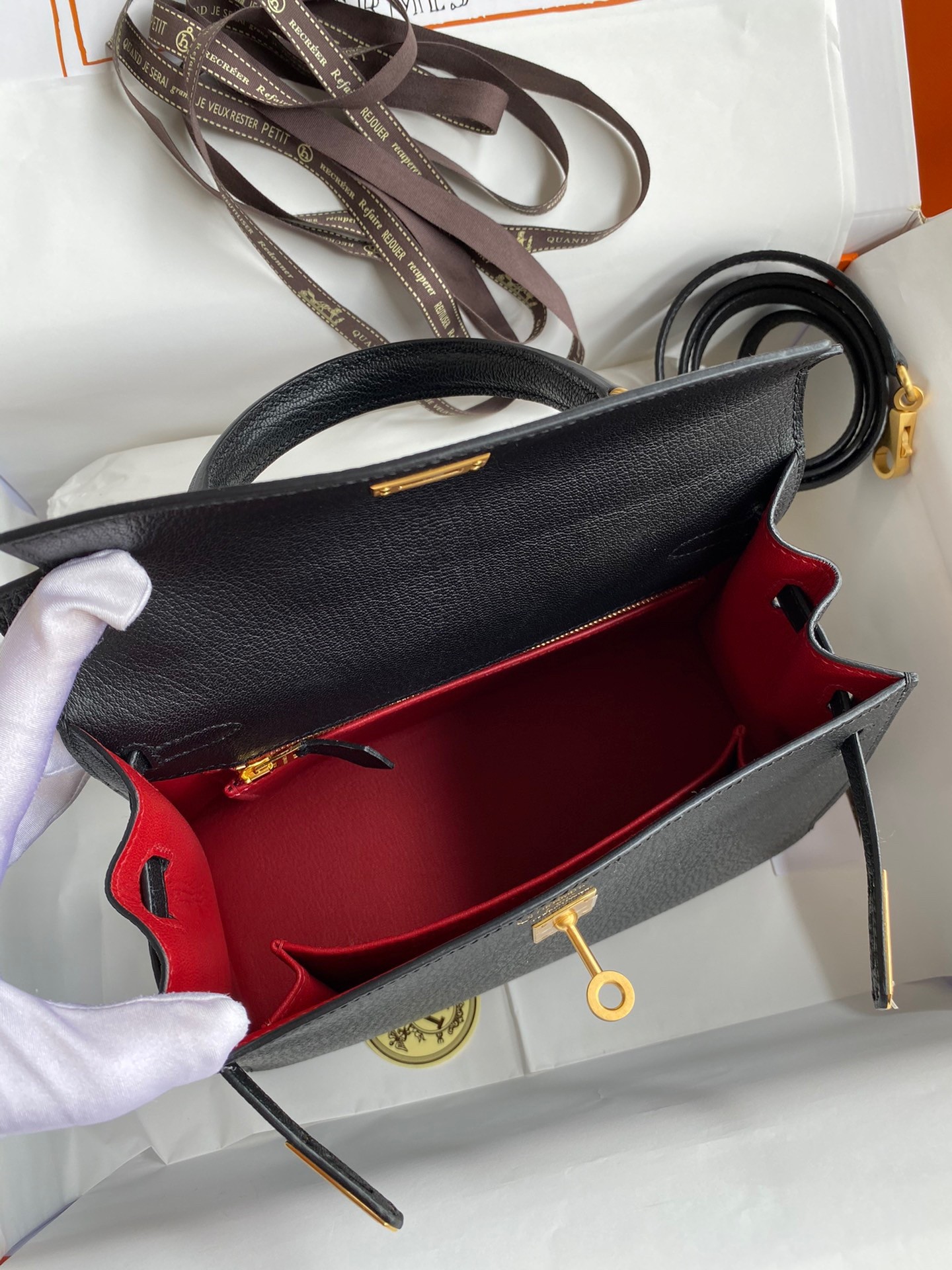 H**mes kelly sellier 25 handmade bag in black mysore goatskin