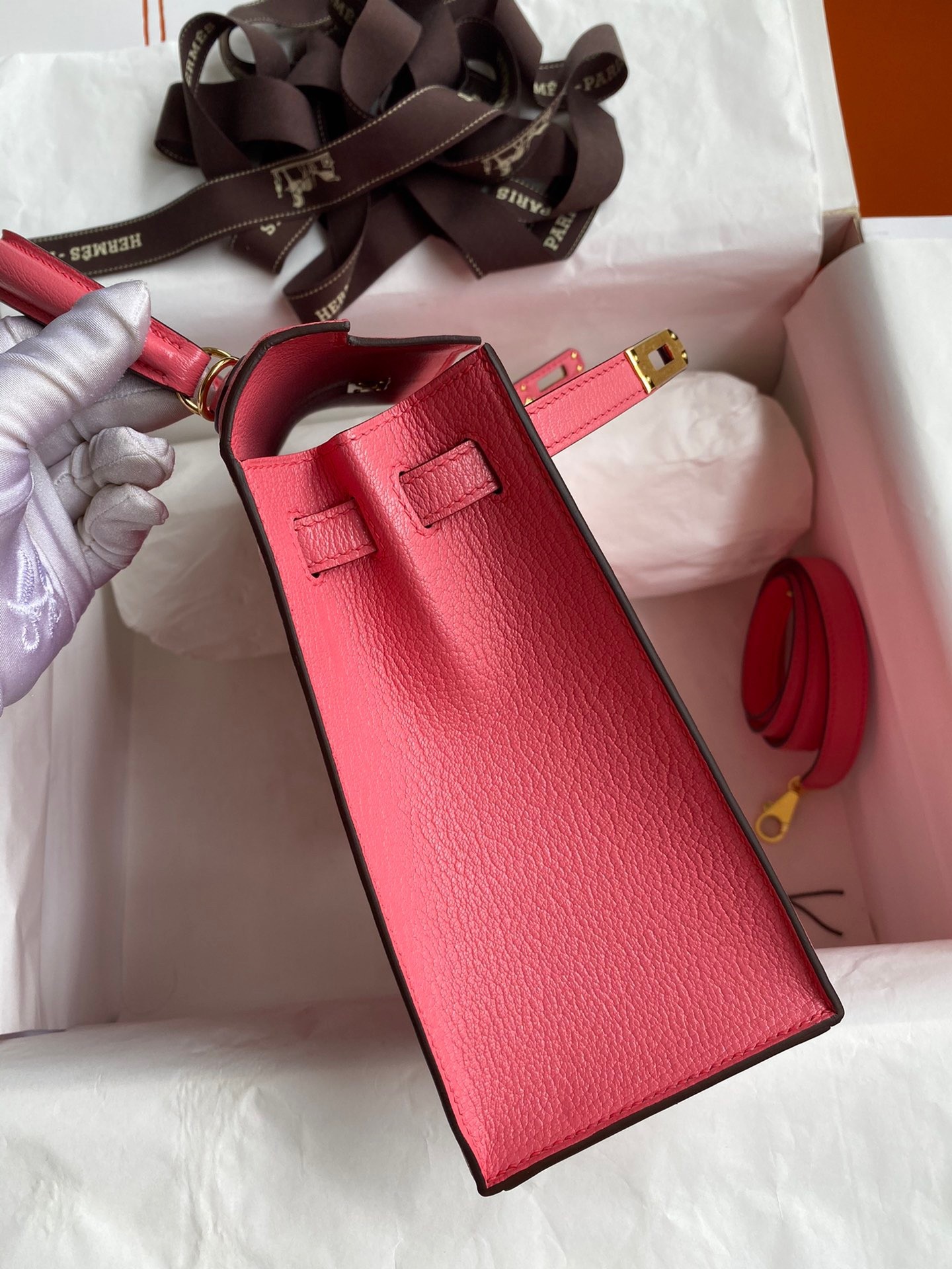 H**mes kelly sellier 25 handmade bag in rose lipstick mysore goatskin