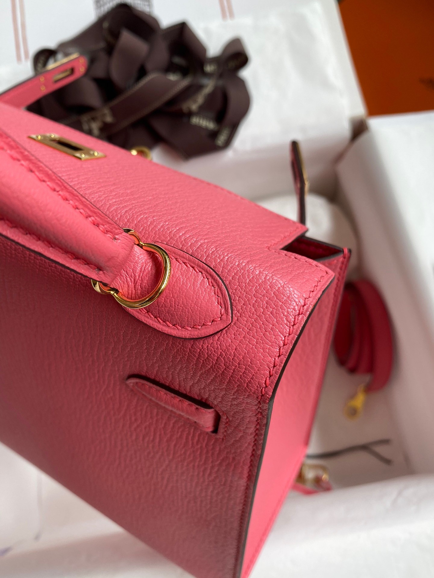 H**mes kelly sellier 25 handmade bag in rose lipstick mysore goatskin